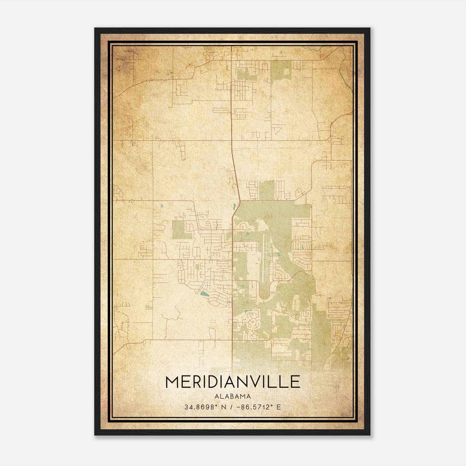 Vintage Meridianville Alabama Map Poster, Modern Home Decor Wall Art Print