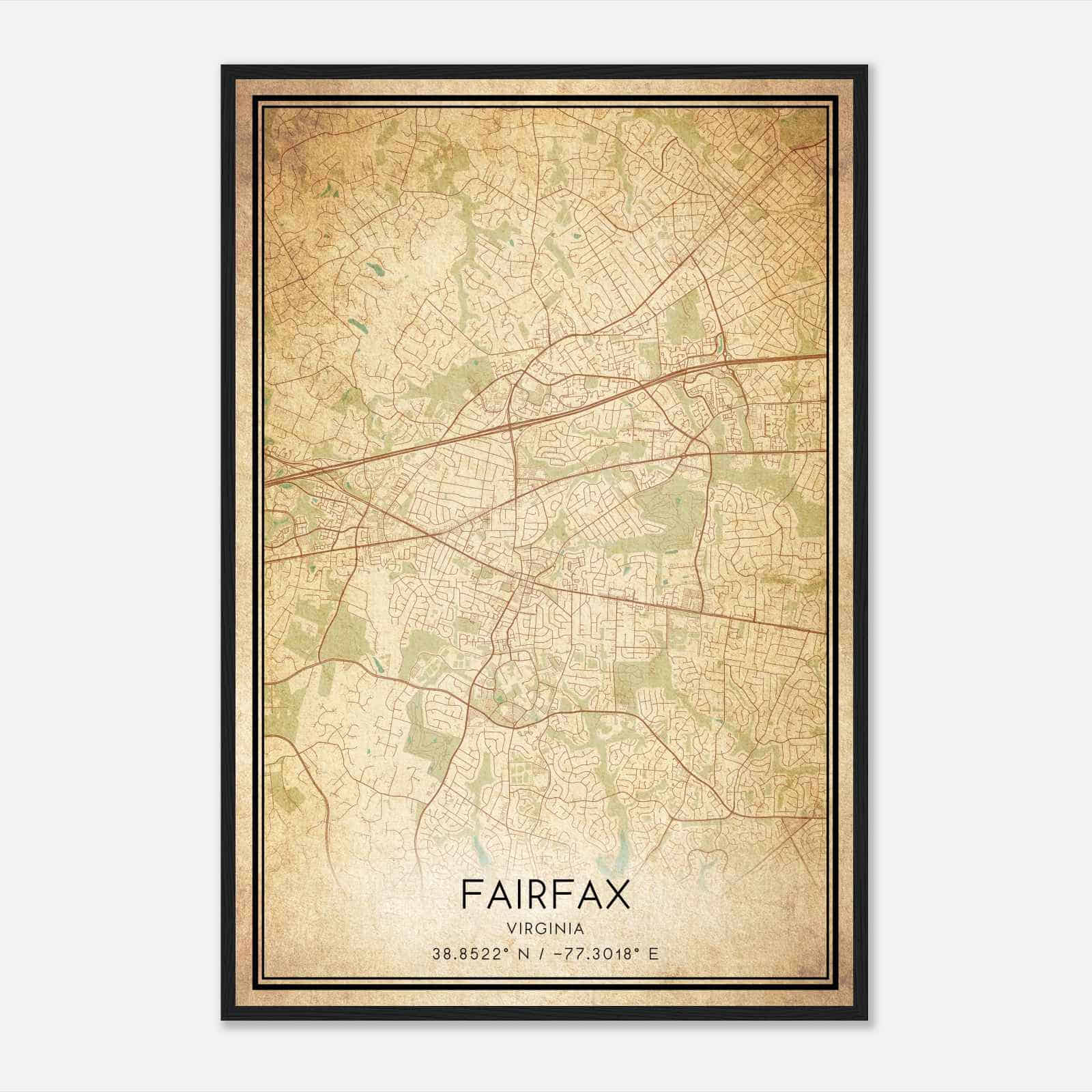 Vintage Fairfax Virginia Map Poster, Modern Home Decor Wall Art Print