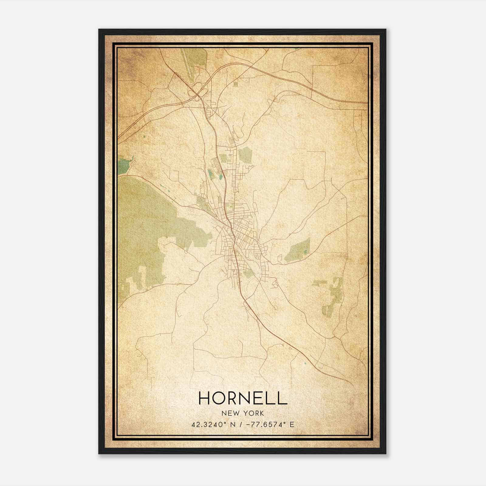 Vintage Hornell New York Map Poster, Modern Home Decor Wall Art Print