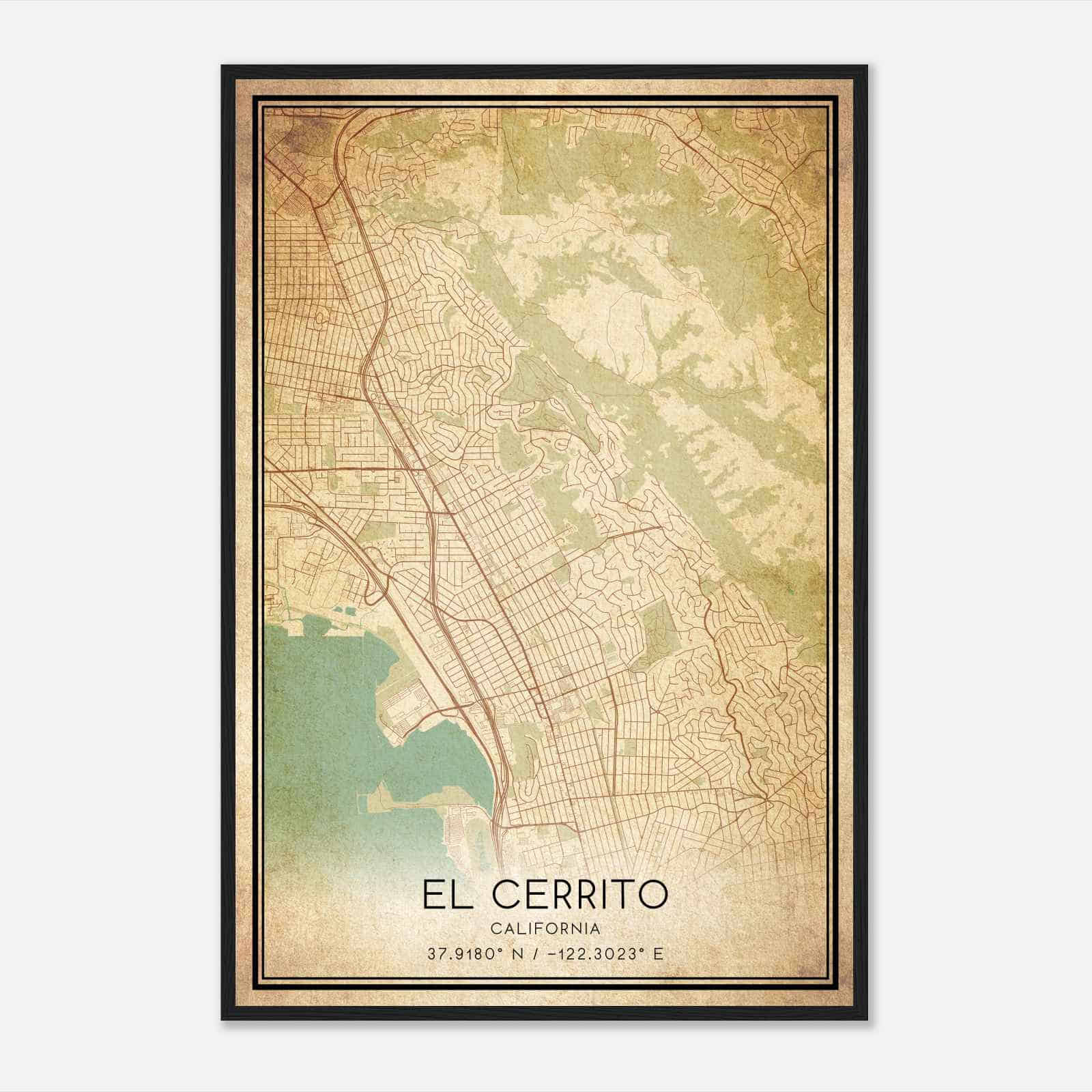 Vintage El Cerrito California Map Poster, Modern Home Decor Wall Art Print