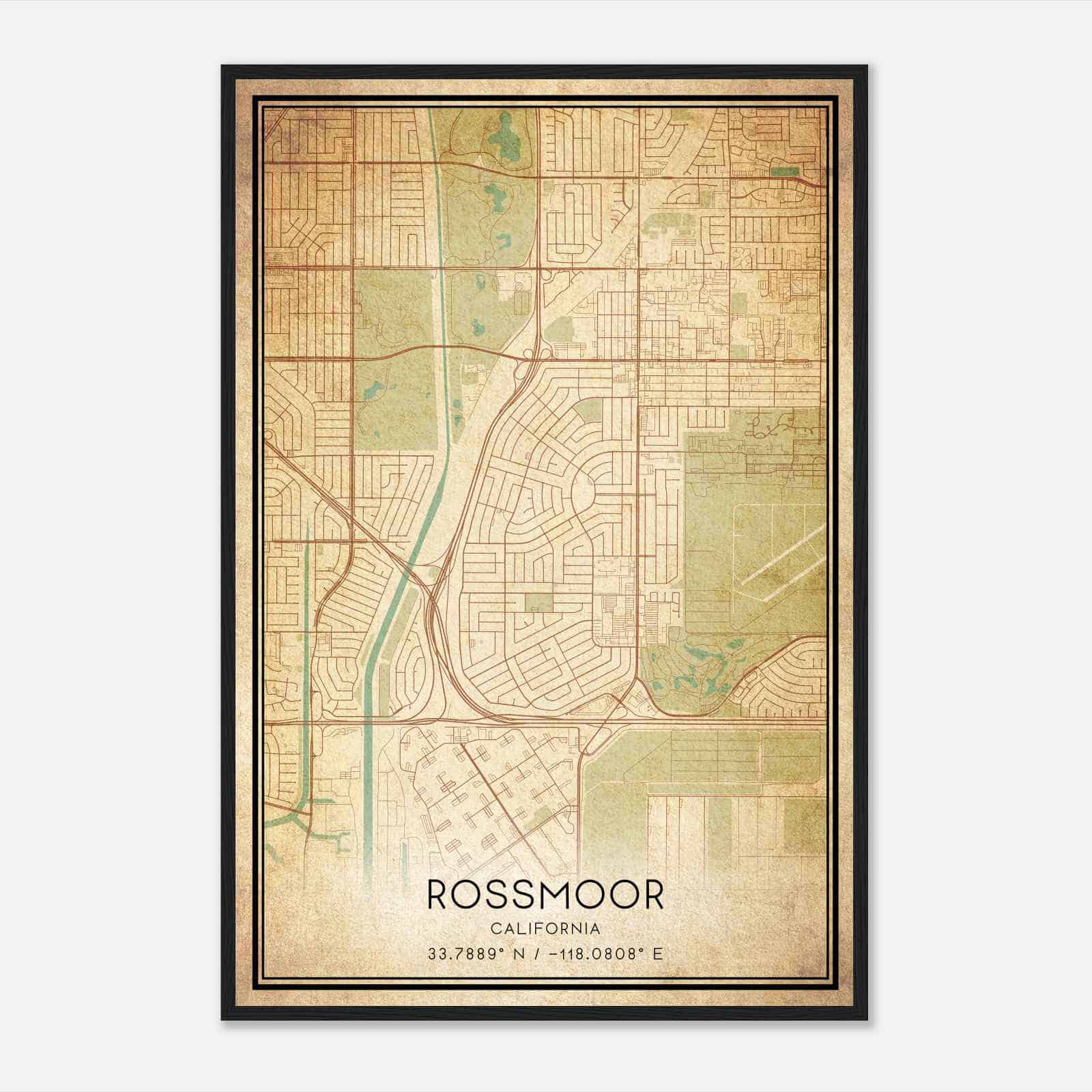 Vintage Rossmoor California Map Poster, Modern Home Decor Wall Art Print