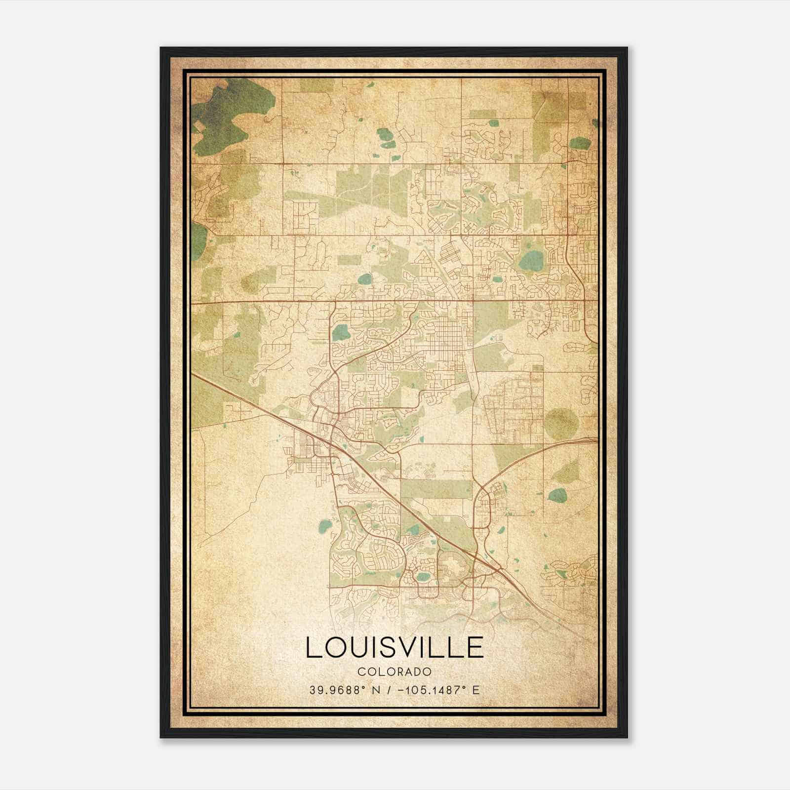 Vintage Louisville Colorado Map Poster, Modern Home Decor Wall Art Print