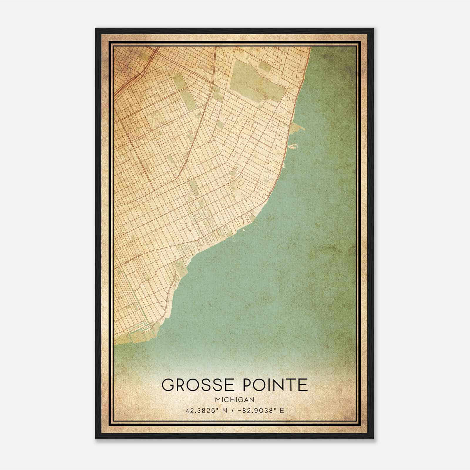 Vintage Grosse Pointe Michigan Map Poster, Modern Home Decor Wall Art Print