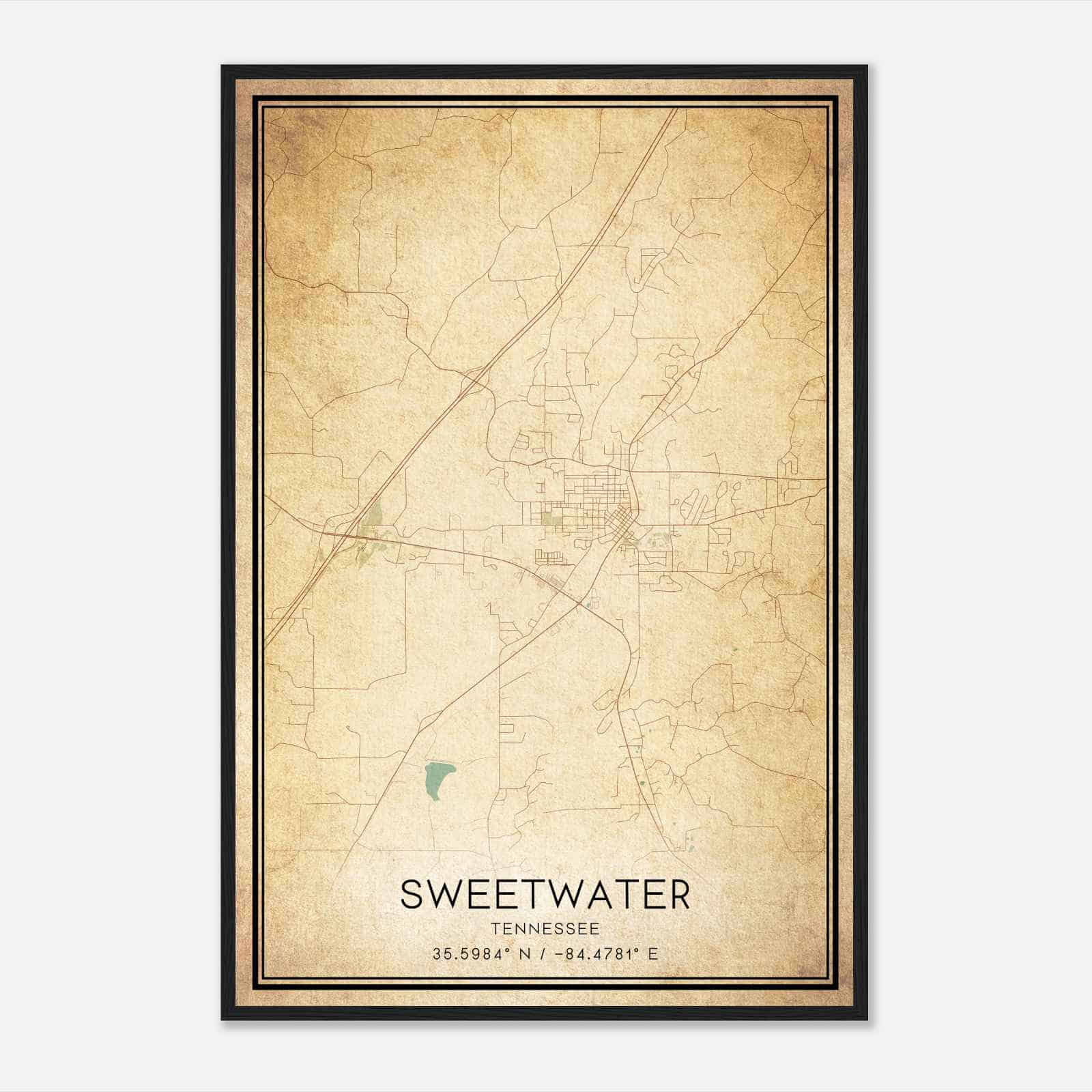 Vintage Sweetwater Tennessee Map Poster, Modern Home Decor Wall Art ...