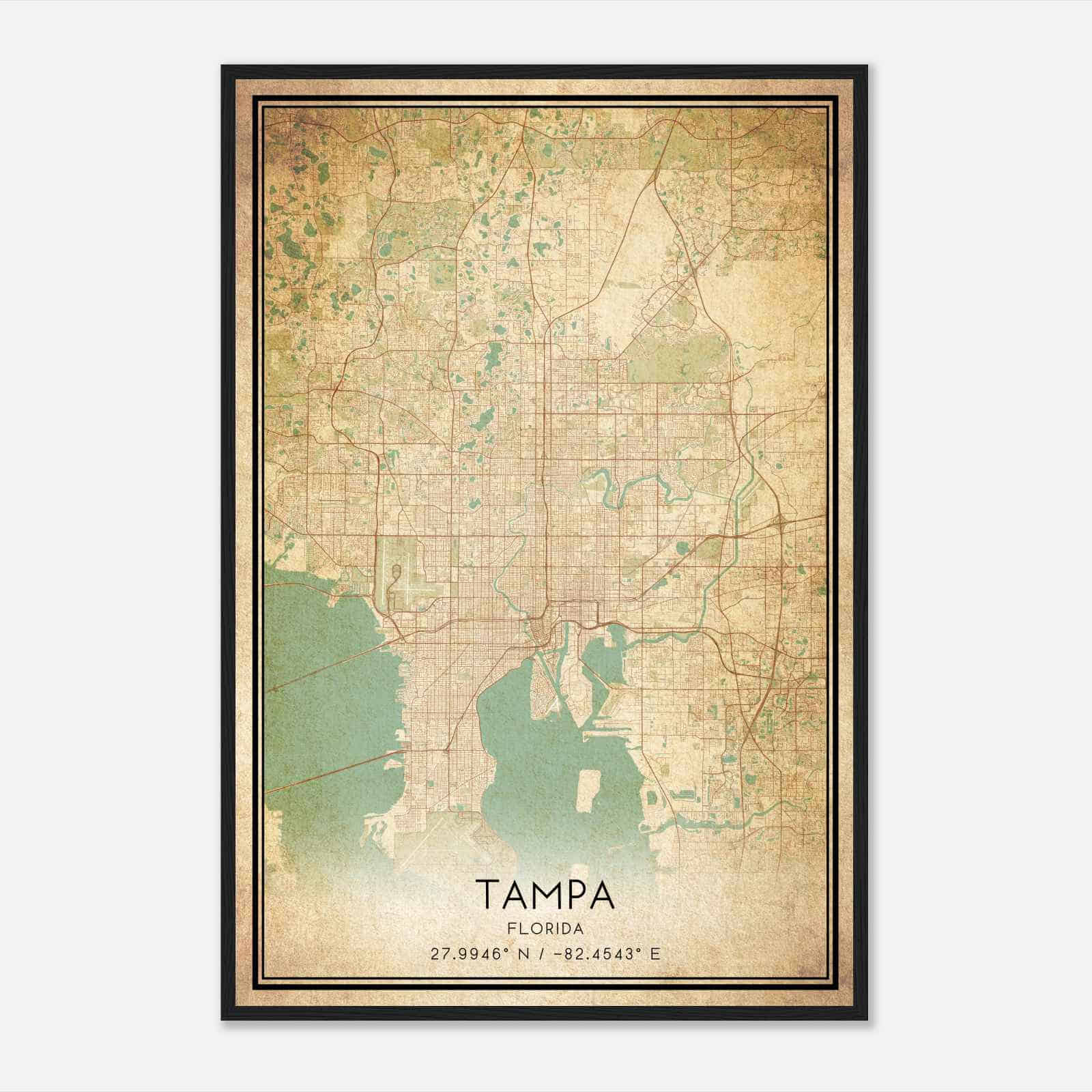 Vintage Tampa Florida Map Poster, Modern Home Decor Wall Art Print