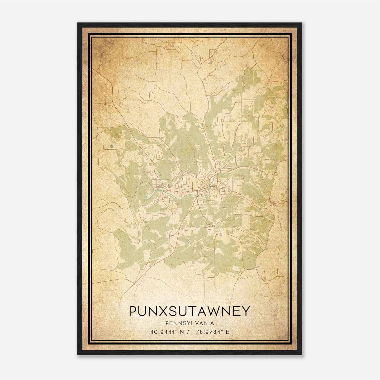 Vintage Punxsutawney Pennsylvania Map Poster, Modern Home Decor Wall Art Print