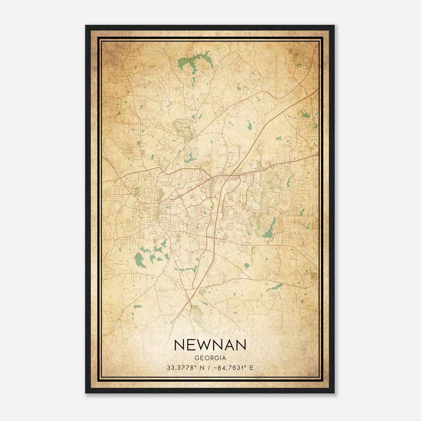 Vintage Newnan Georgia Map Poster, Modern Home Decor Wall Art Print