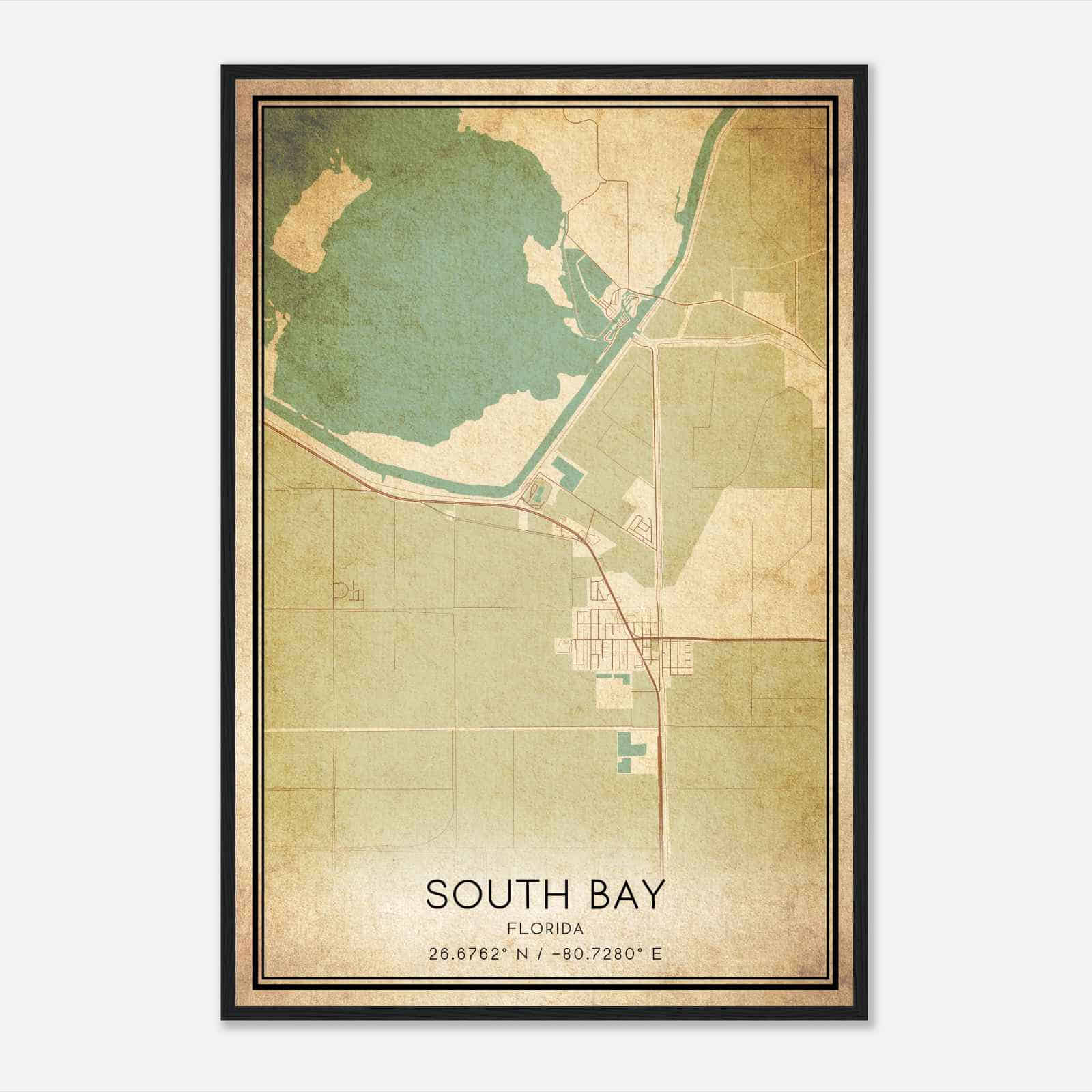 Vintage South Bay Florida Map Poster, Modern Home Decor Wall Art Print