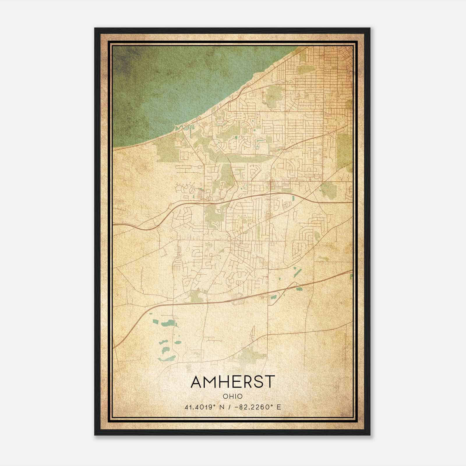 Vintage Amherst Ohio Map Poster, Modern Home Decor Wall Art Print ...