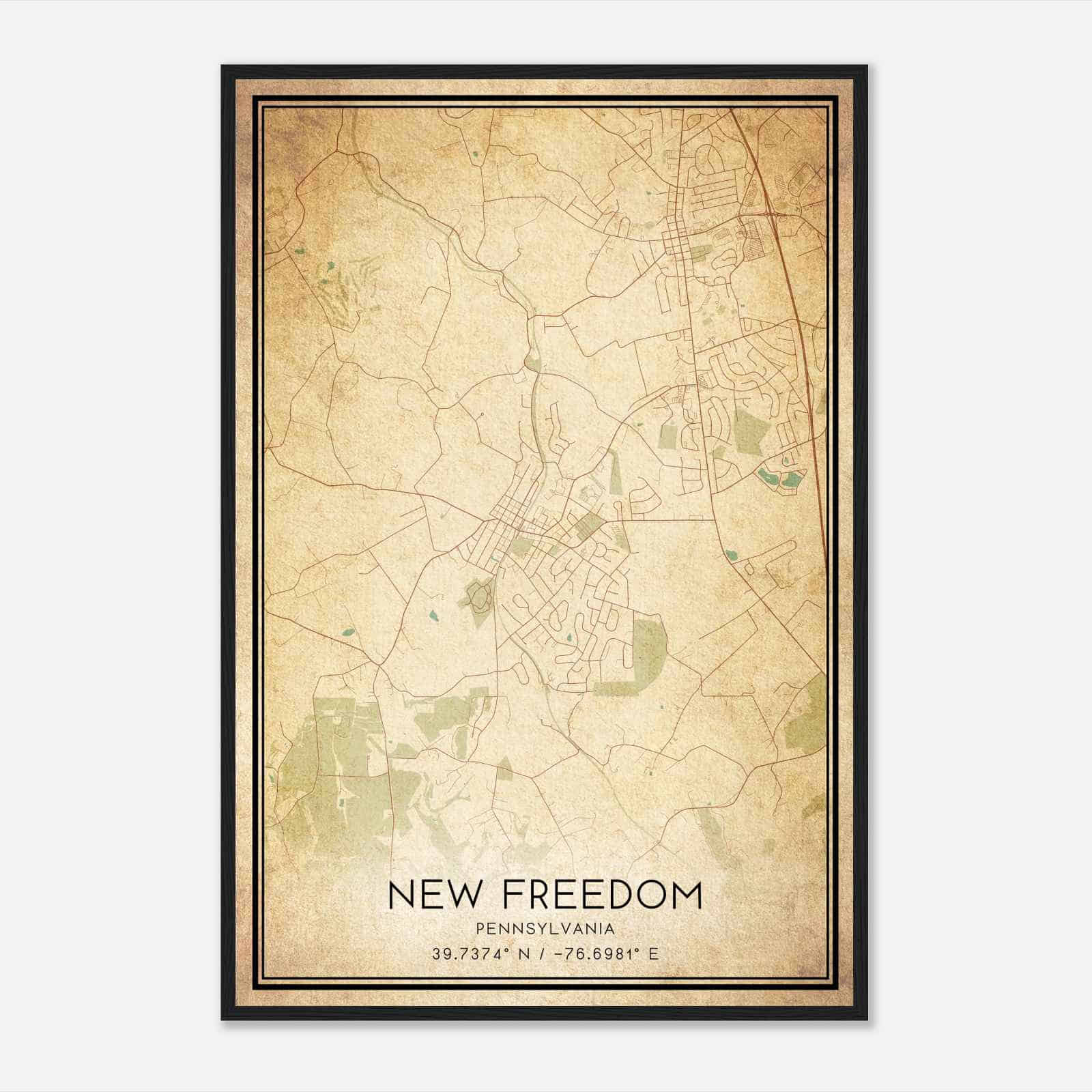 Vintage New Freedom Pennsylvania Map Poster, Modern Home Decor Wall Art Print