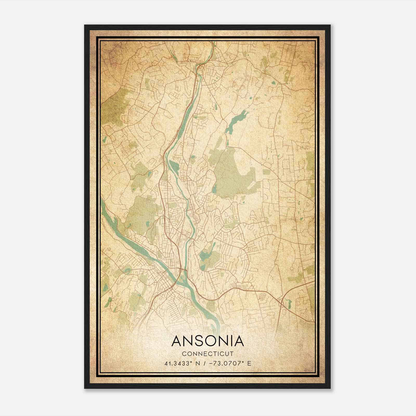 Vintage Ansonia Connecticut Map Poster, Modern Home Decor Wall Art Print Vintage Ansonia Connecticut Map Poster, Modern Home Decor Wall Art Print