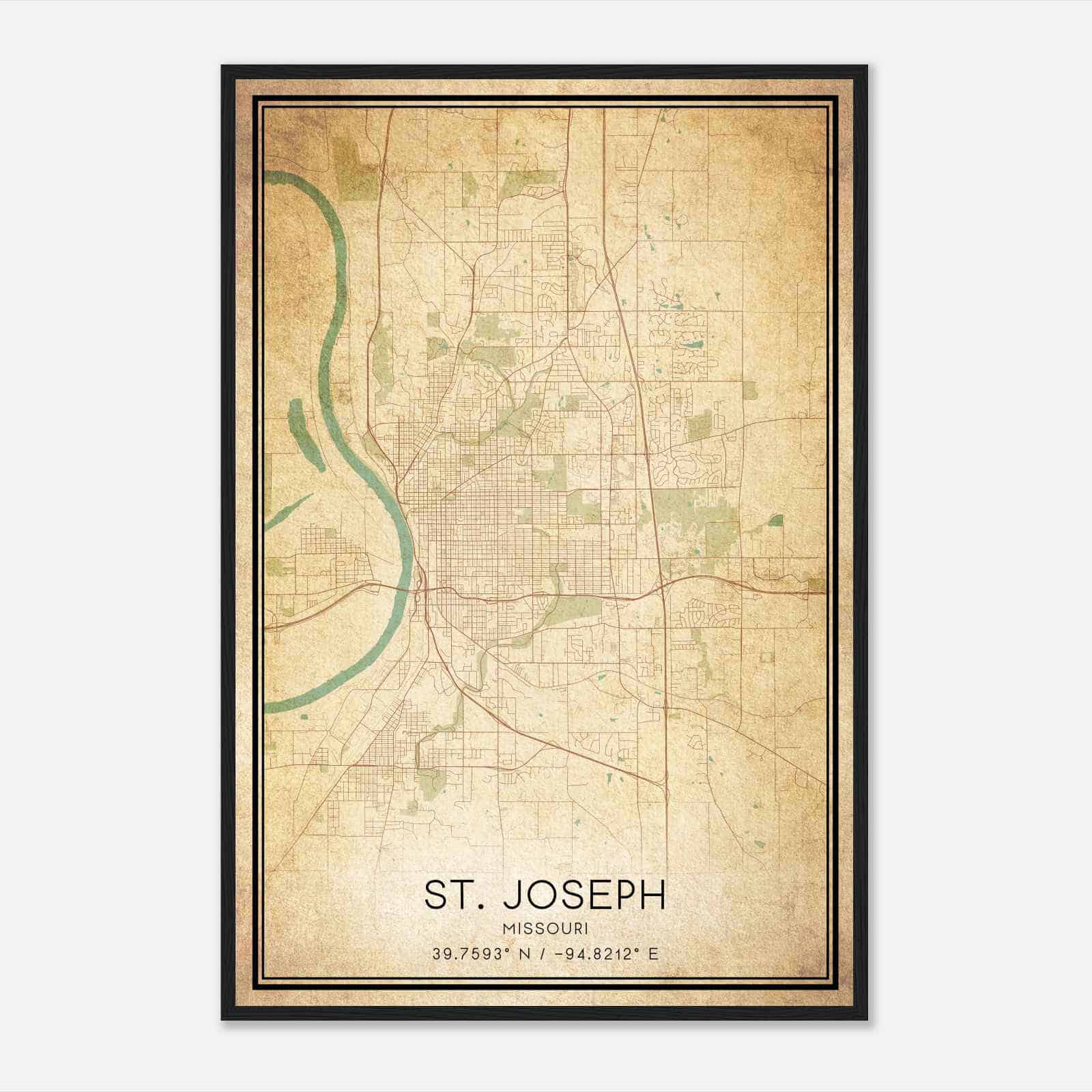 Vintage St. Joseph Missouri Map Poster, Modern Home Decor Wall Art Print
