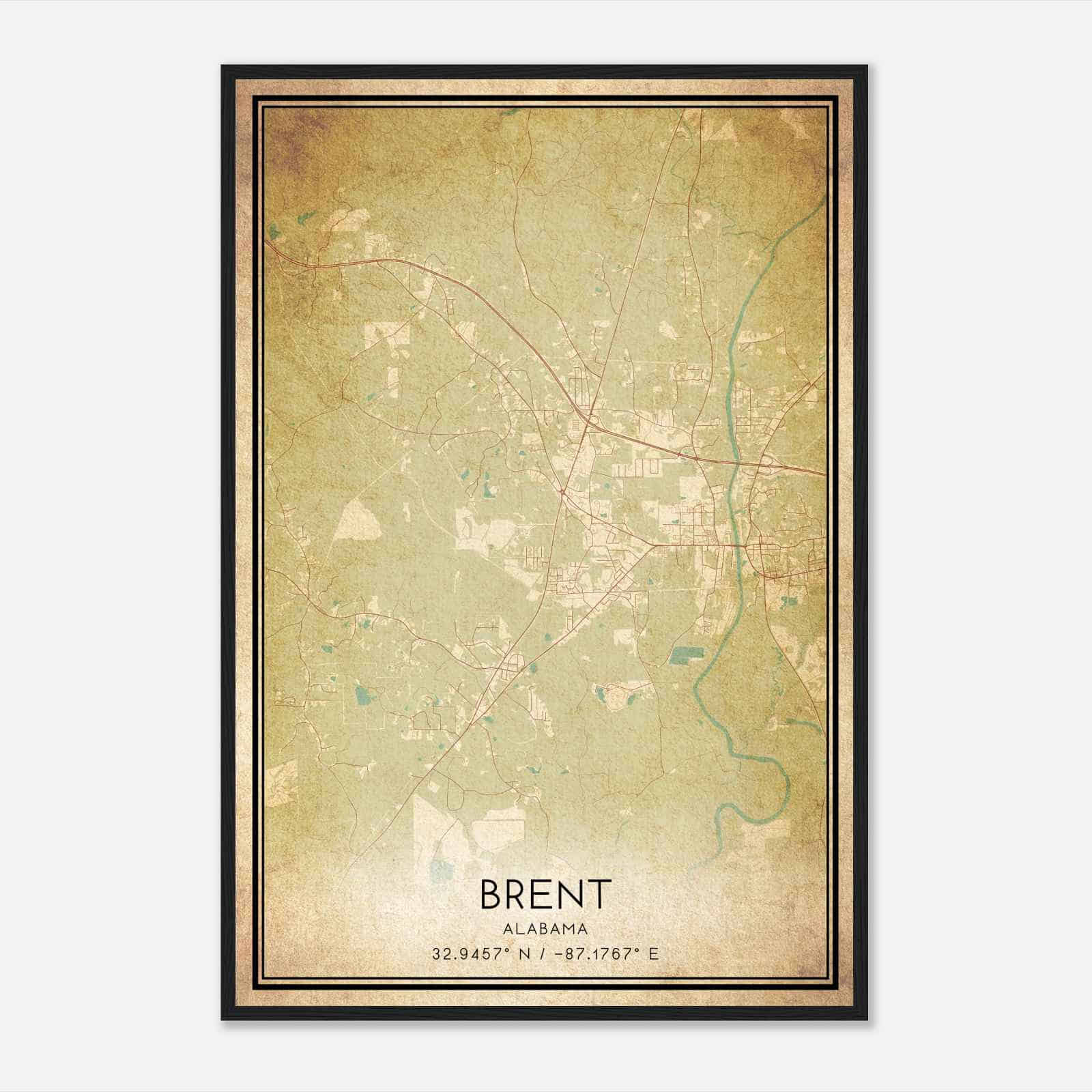 Vintage Brent Alabama Map Poster, Modern Home Decor Wall Art Print