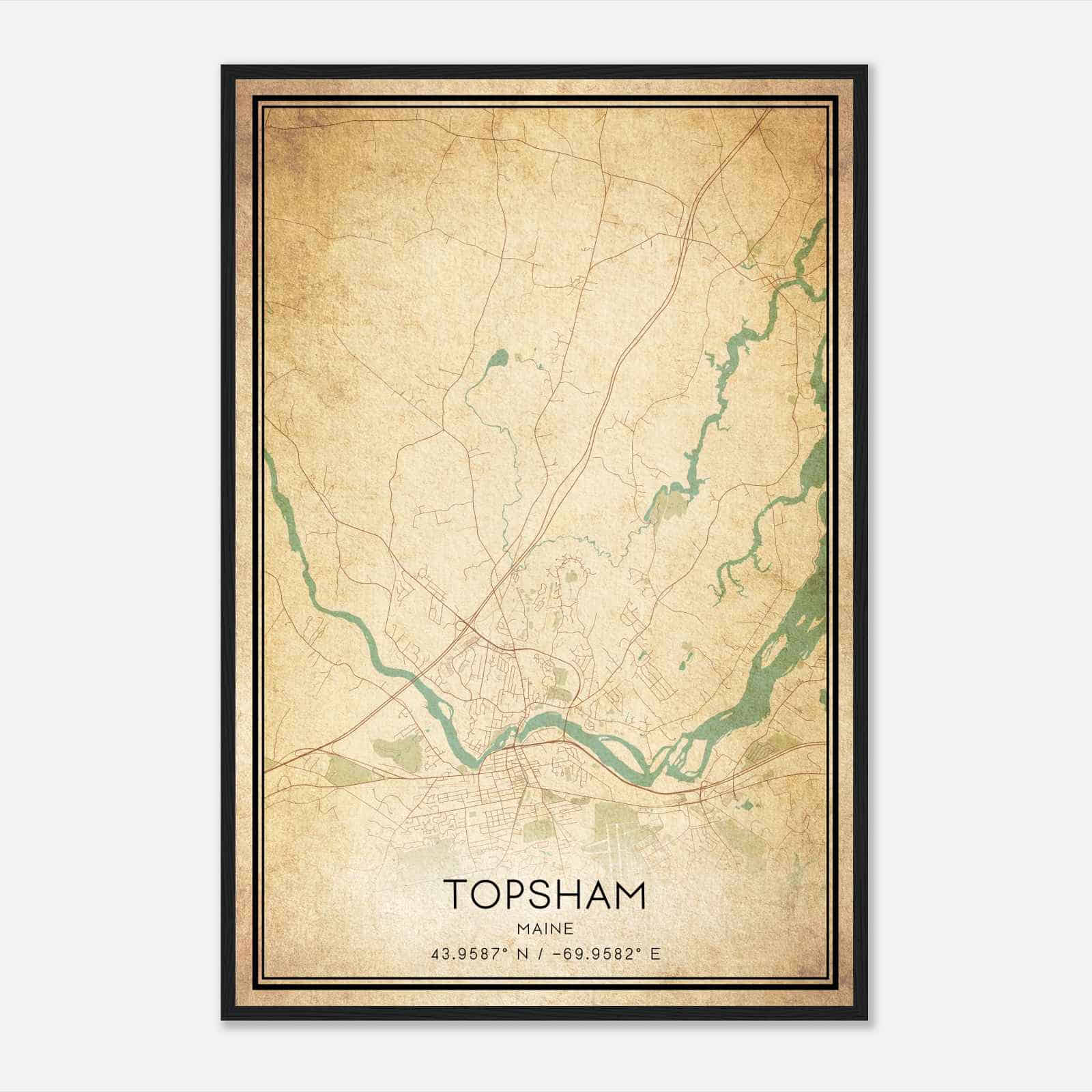Vintage Topsham Maine Map Poster, Modern Home Decor Wall Art Print