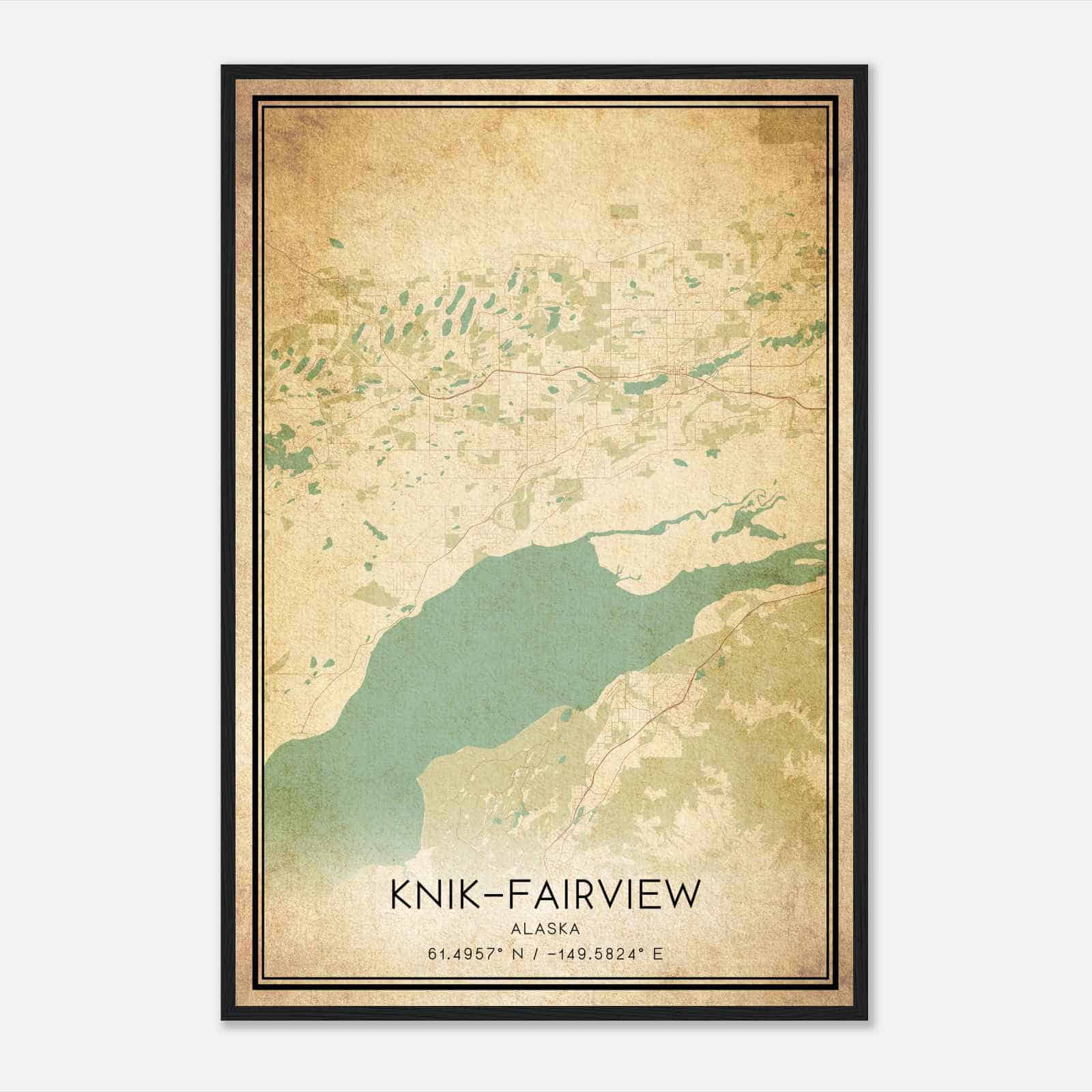 Vintage Knik-Fairview Alaska Map Poster, Modern Home Decor Wall Art Print