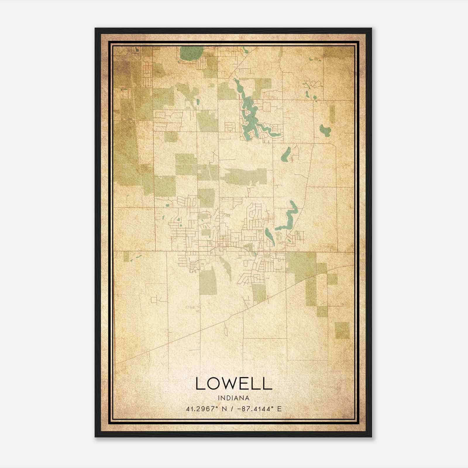 Vintage Lowell Indiana Map Poster, Modern Home Decor Wall Art Print