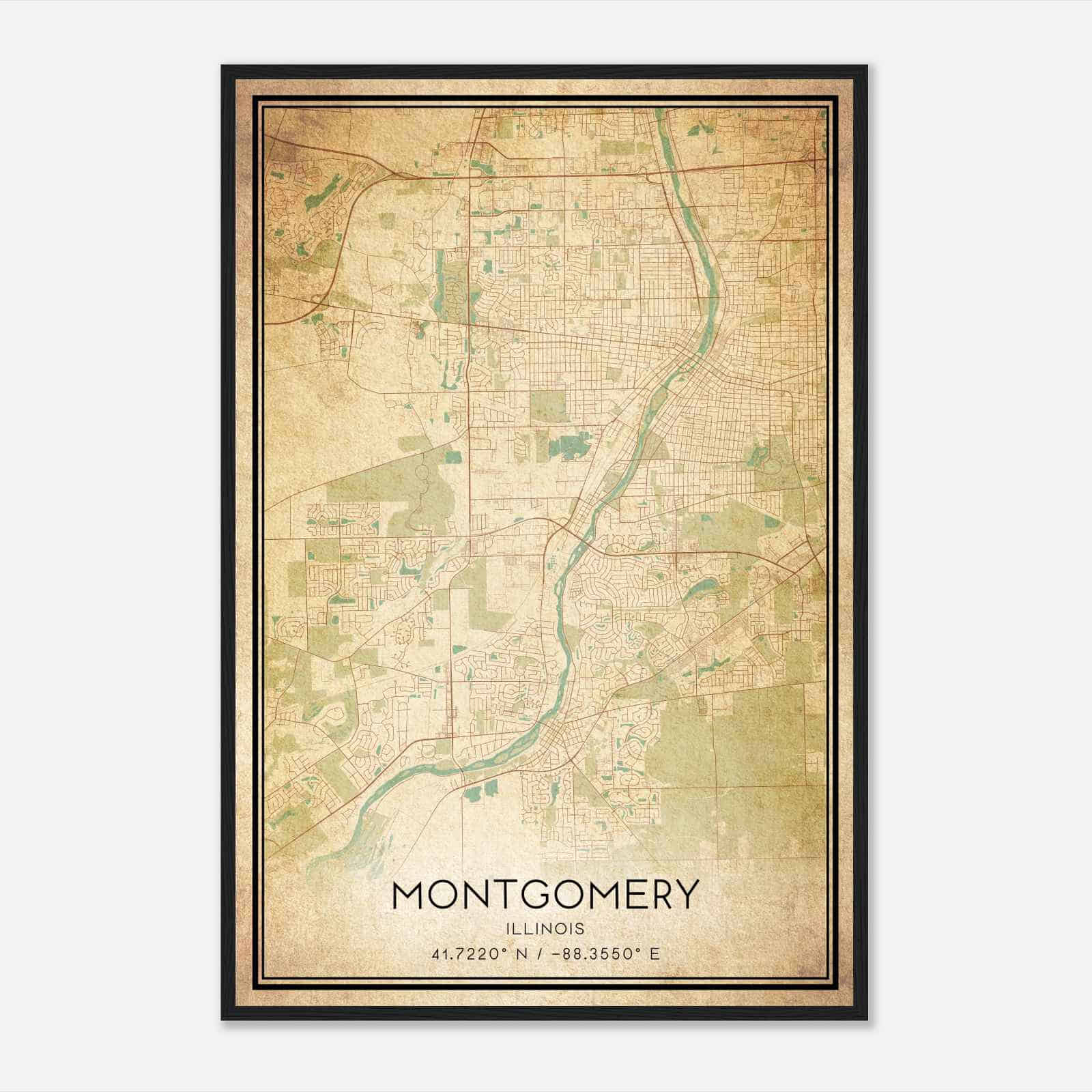 Vintage Montgomery Illinois Map Poster, Modern Home Decor Wall Art Print