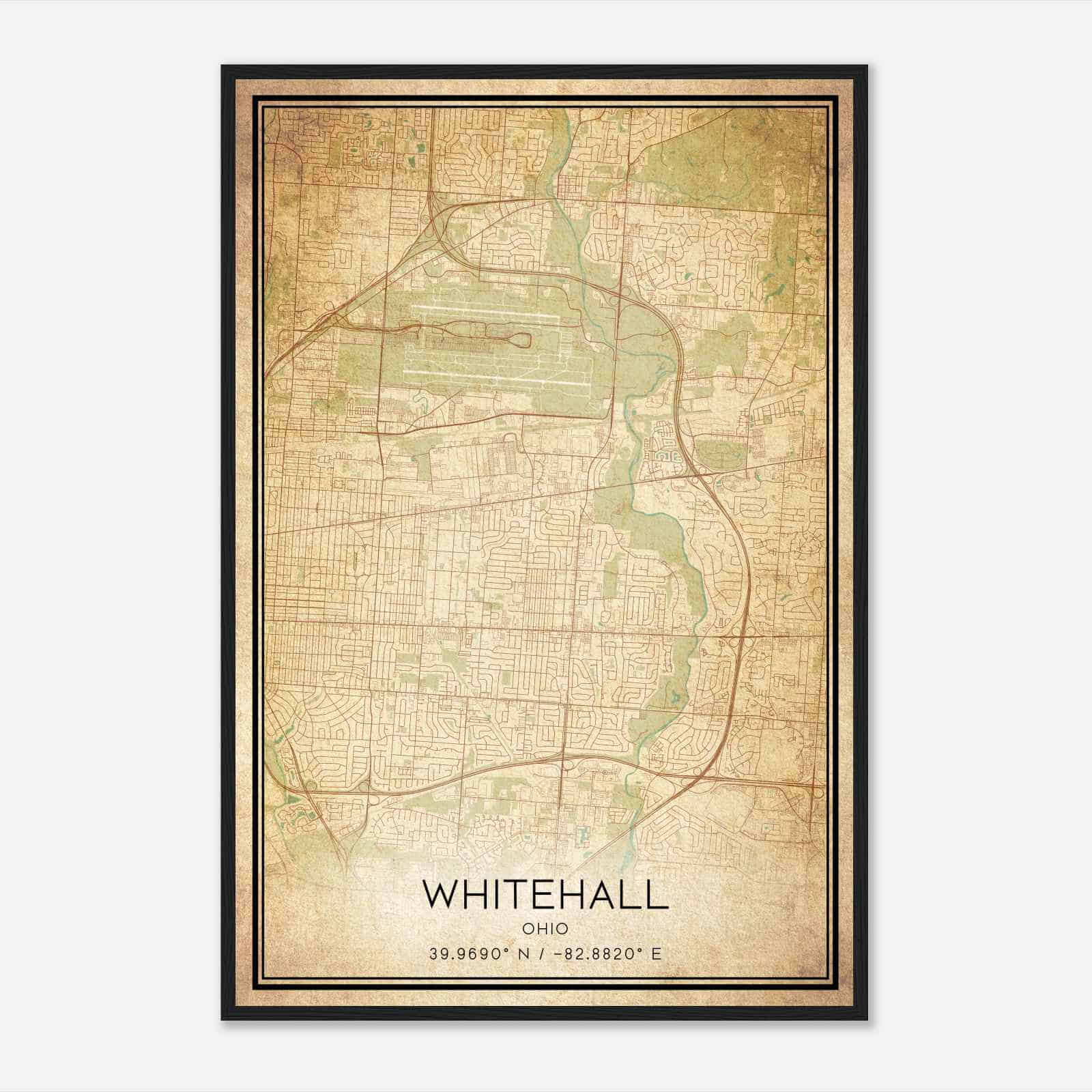 Vintage Whitehall Ohio Map Poster, Modern Home Decor Wall Art Print