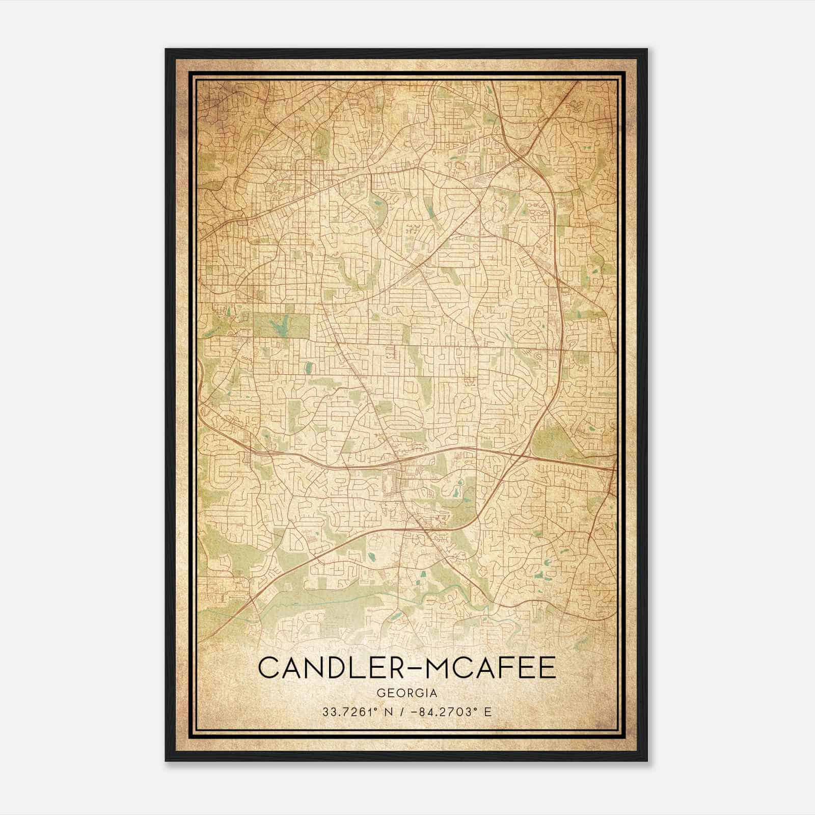 Vintage Candler-Mcafee Georgia Map Poster, Modern Home Decor Wall Art Print