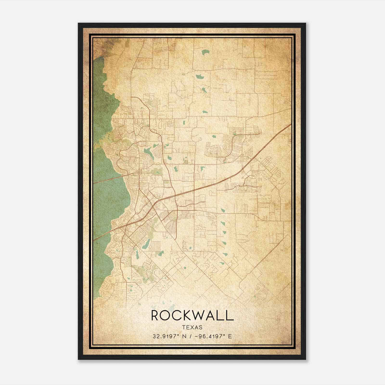 Vintage Rockwall Texas Map Poster, Modern Home Decor Wall Art Print