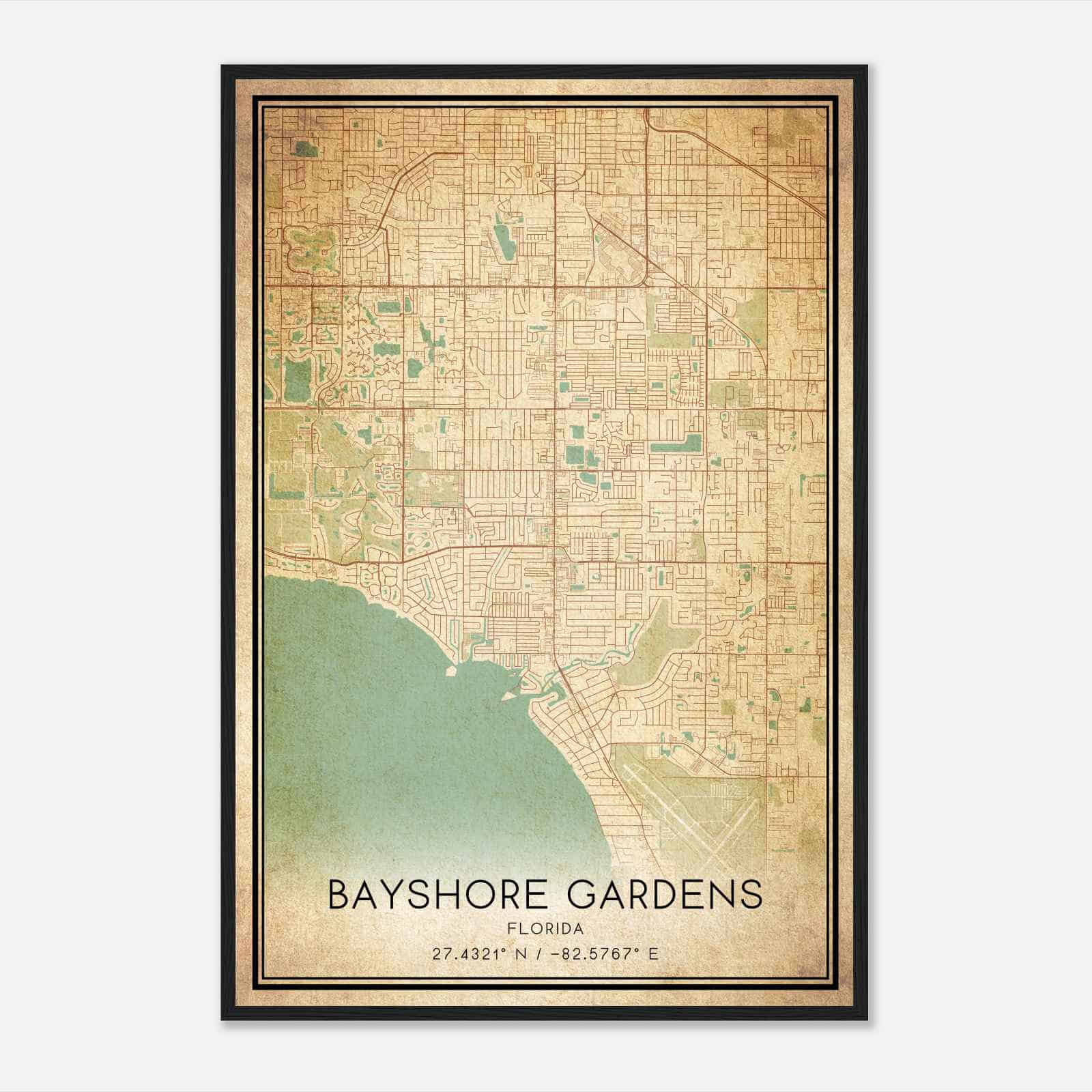 Vintage Bayshore Gardens Florida Map Poster, Modern Home Decor Wall Art Print Vintage Bayshore Gardens Florida Map Poster, Modern Home Decor Wall Art Print