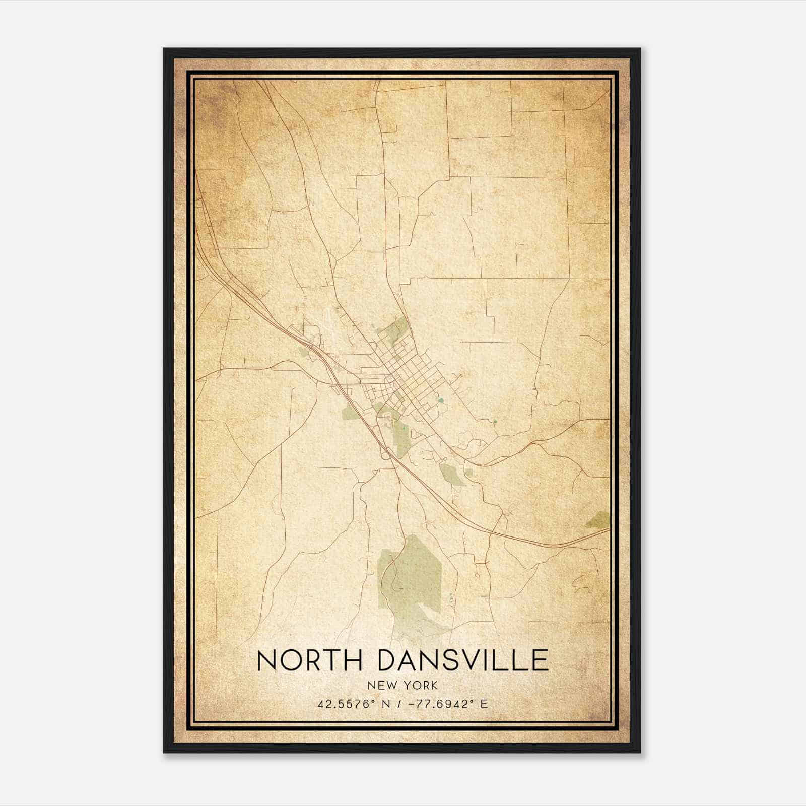 Vintage North Dansville New York Map Poster, Modern Home Decor Wall Art Print
