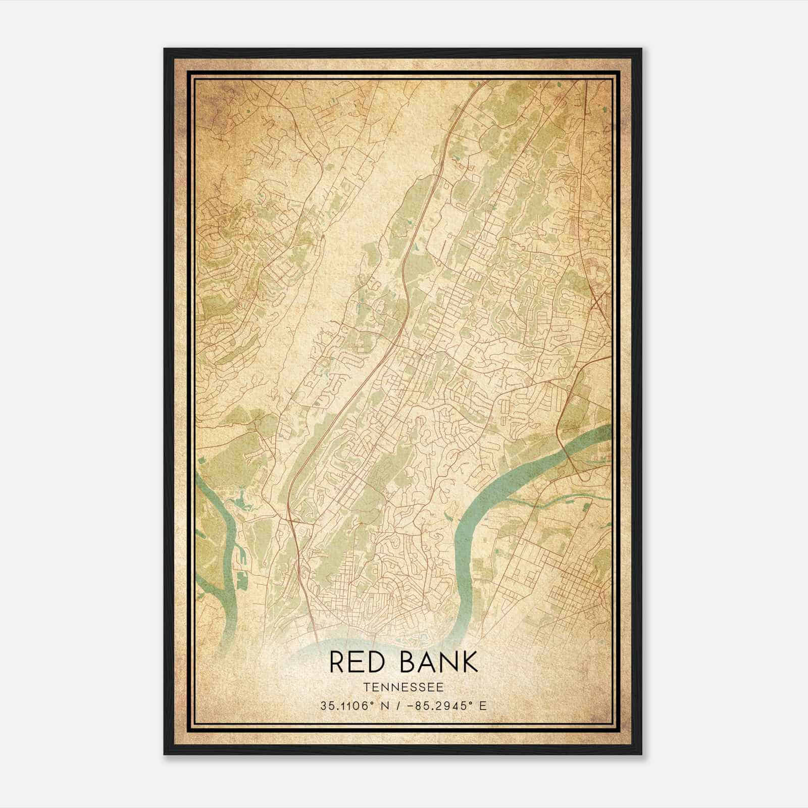 Vintage Red Bank Tennessee Map Poster, Modern Home Decor Wall Art Print