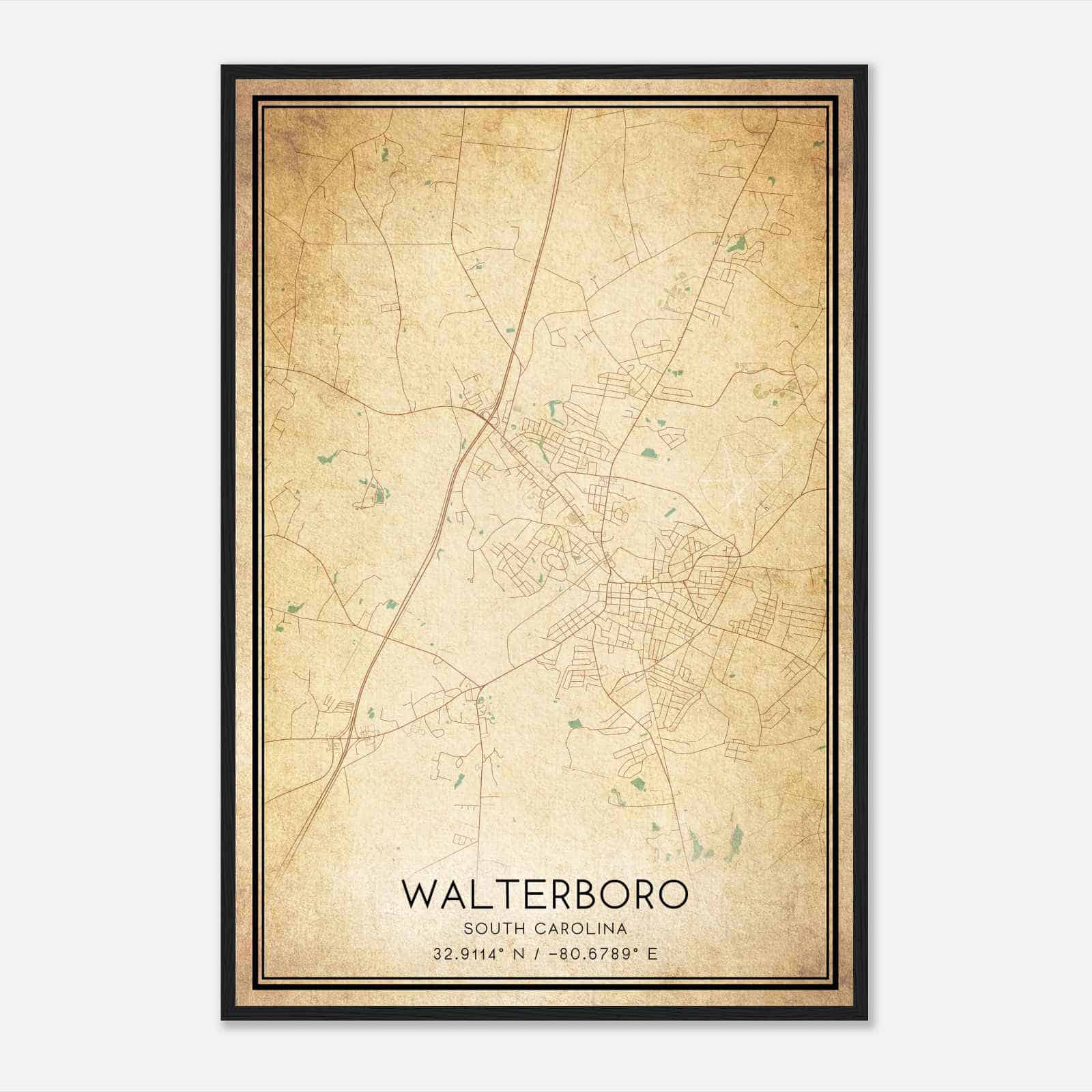 Vintage Walterboro South Carolina Map Poster, Modern Home Decor Wall Art Print