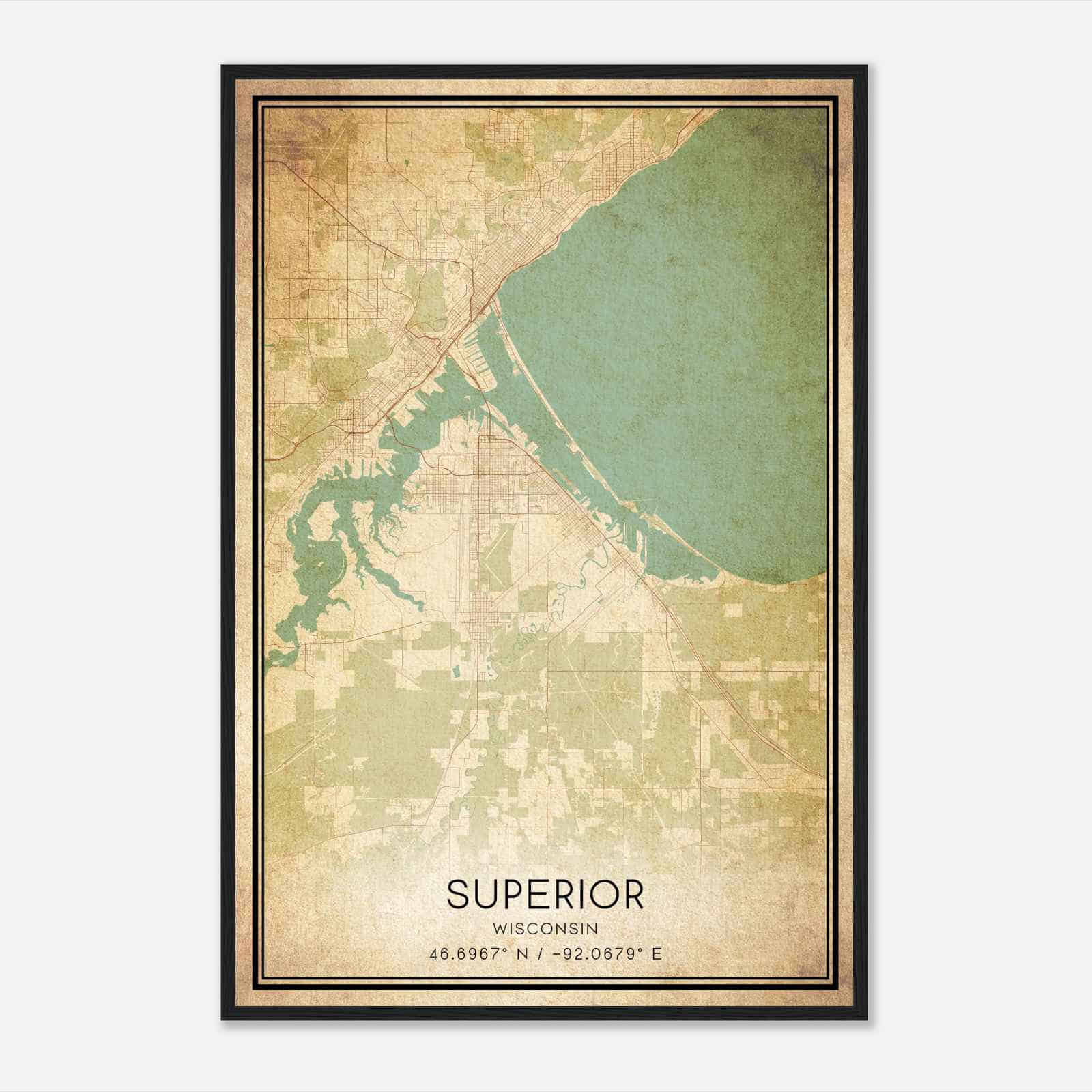 Vintage Superior Wisconsin Map Poster, Modern Home Decor Wall Art Print