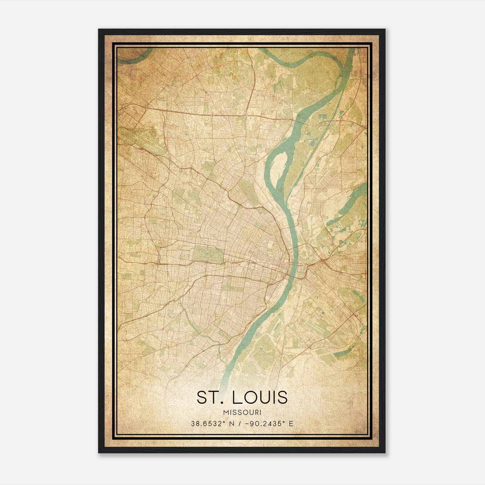 Vintage St. Louis Missouri Map Poster, Modern Home Decor Wall Art Print