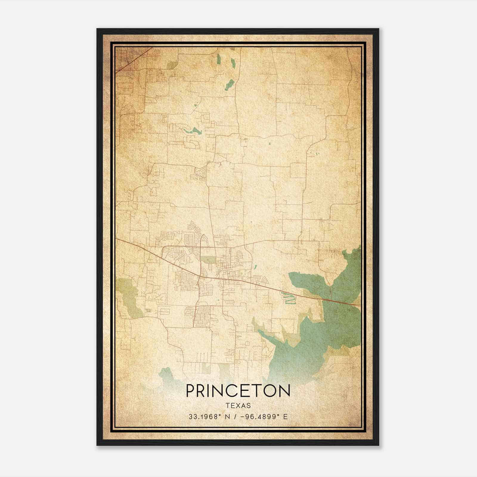 Vintage Princeton Texas Map Poster, Modern Home Decor Wall Art Print