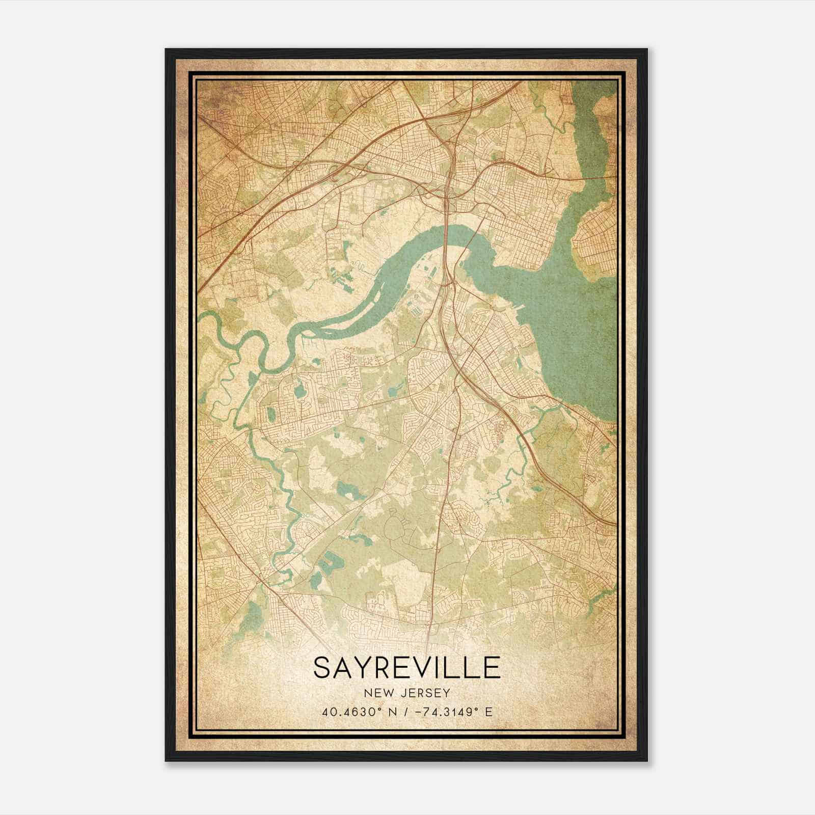Vintage Sayreville New Jersey Map Poster, Modern Home Decor Wall Art Print