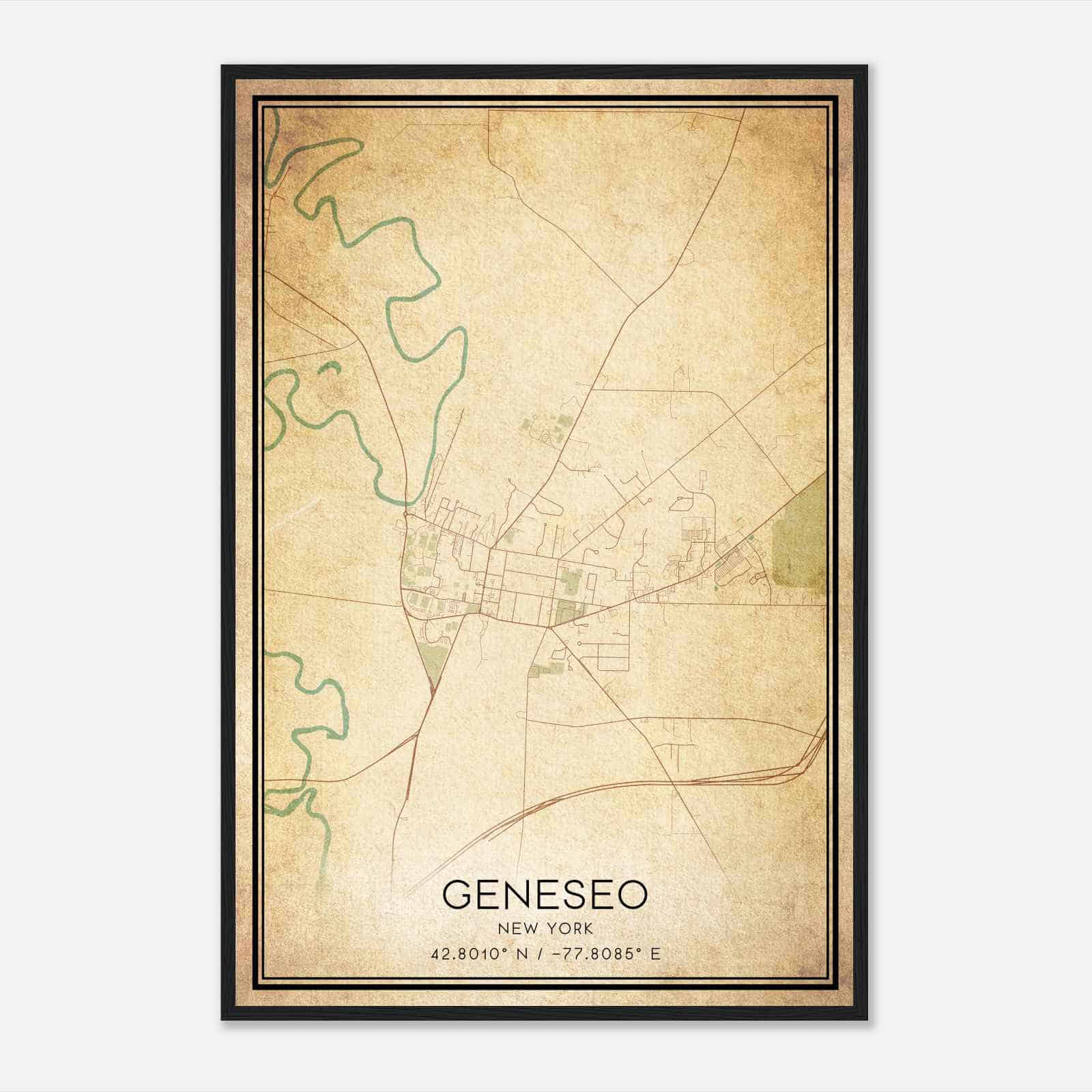 Vintage Geneseo New York Map Poster, Modern Home Decor Wall Art Print