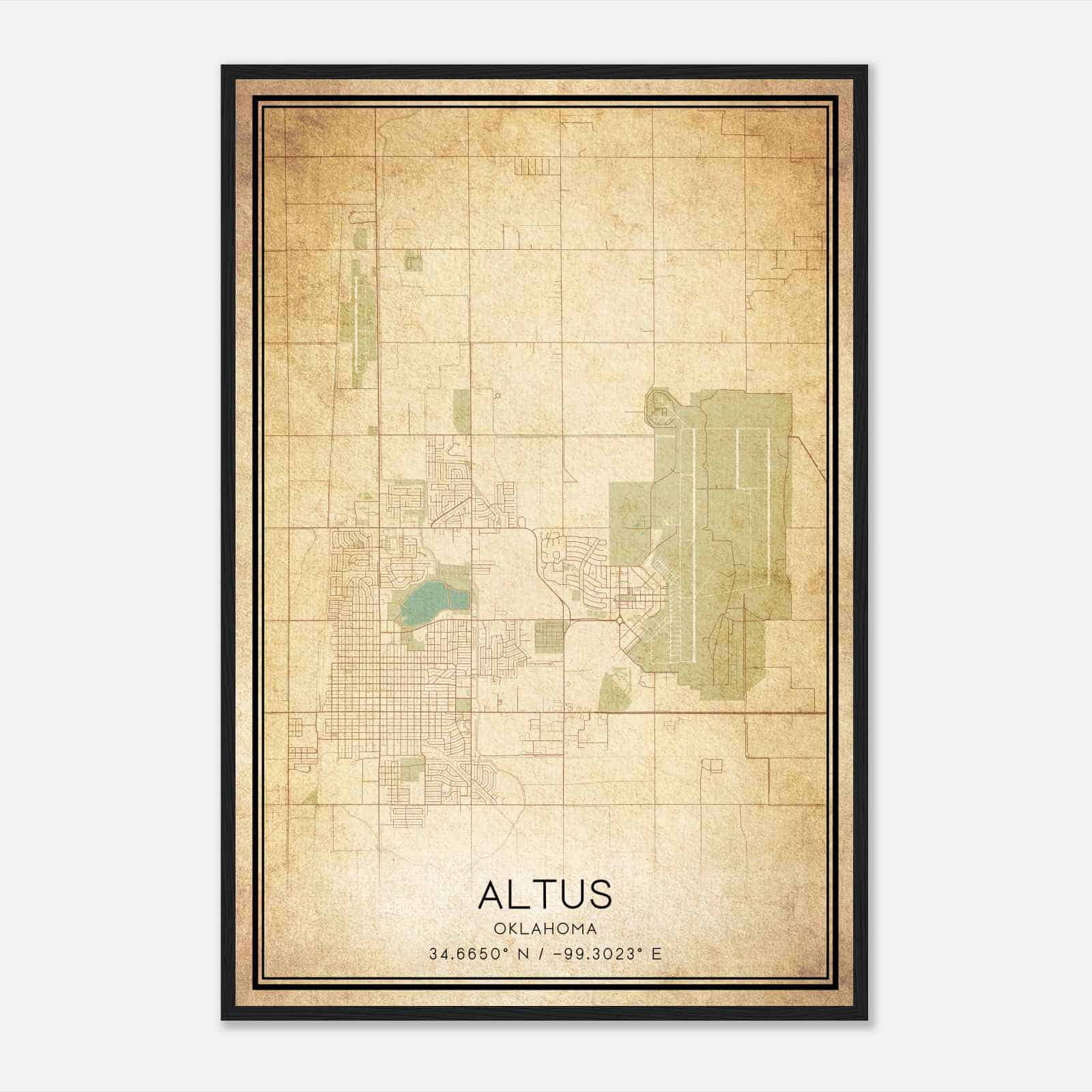 Vintage Altus Oklahoma Map Poster, Modern Home Decor Wall Art Print