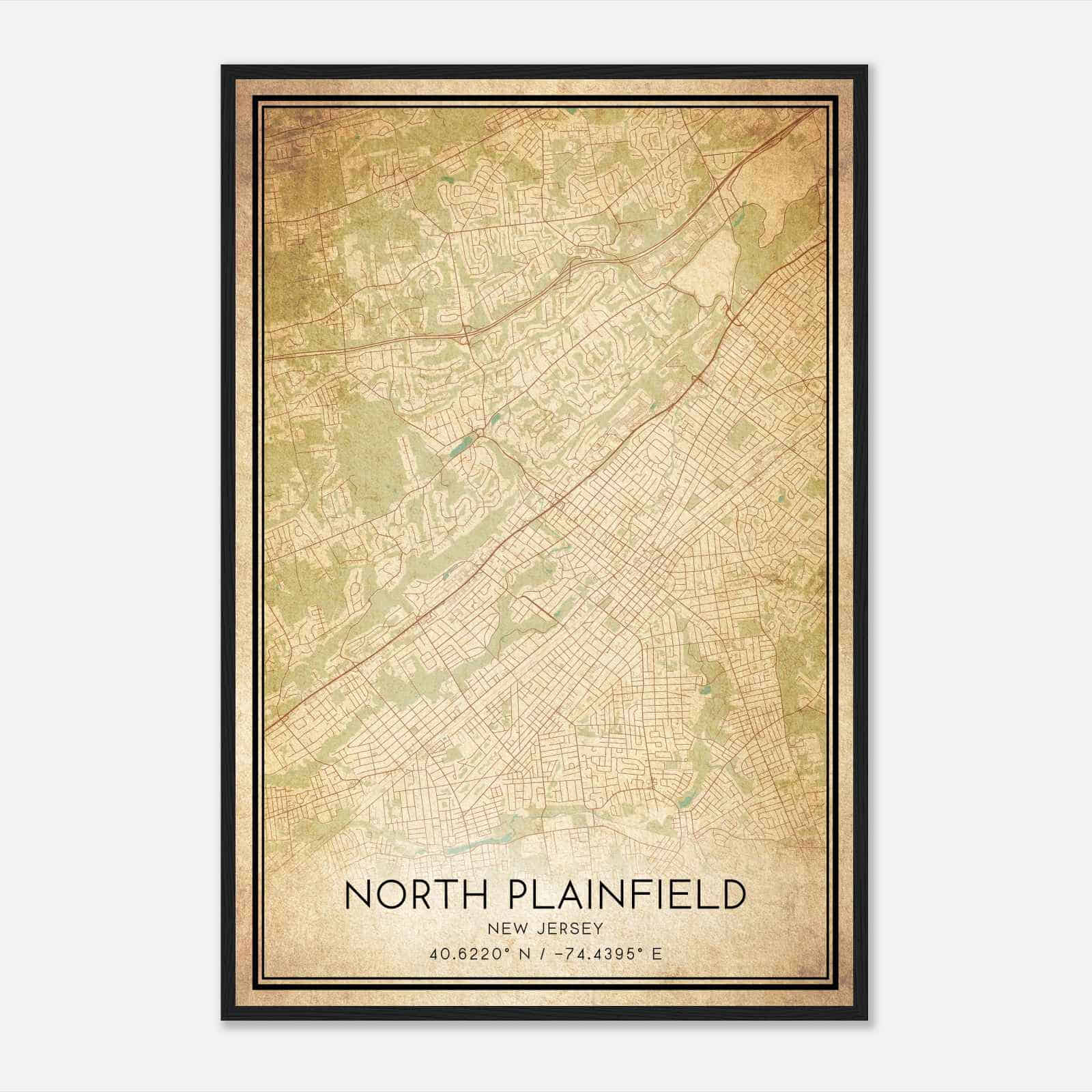 Vintage North Plainfield New Jersey Map Poster, Modern Home Decor Wall Art Print