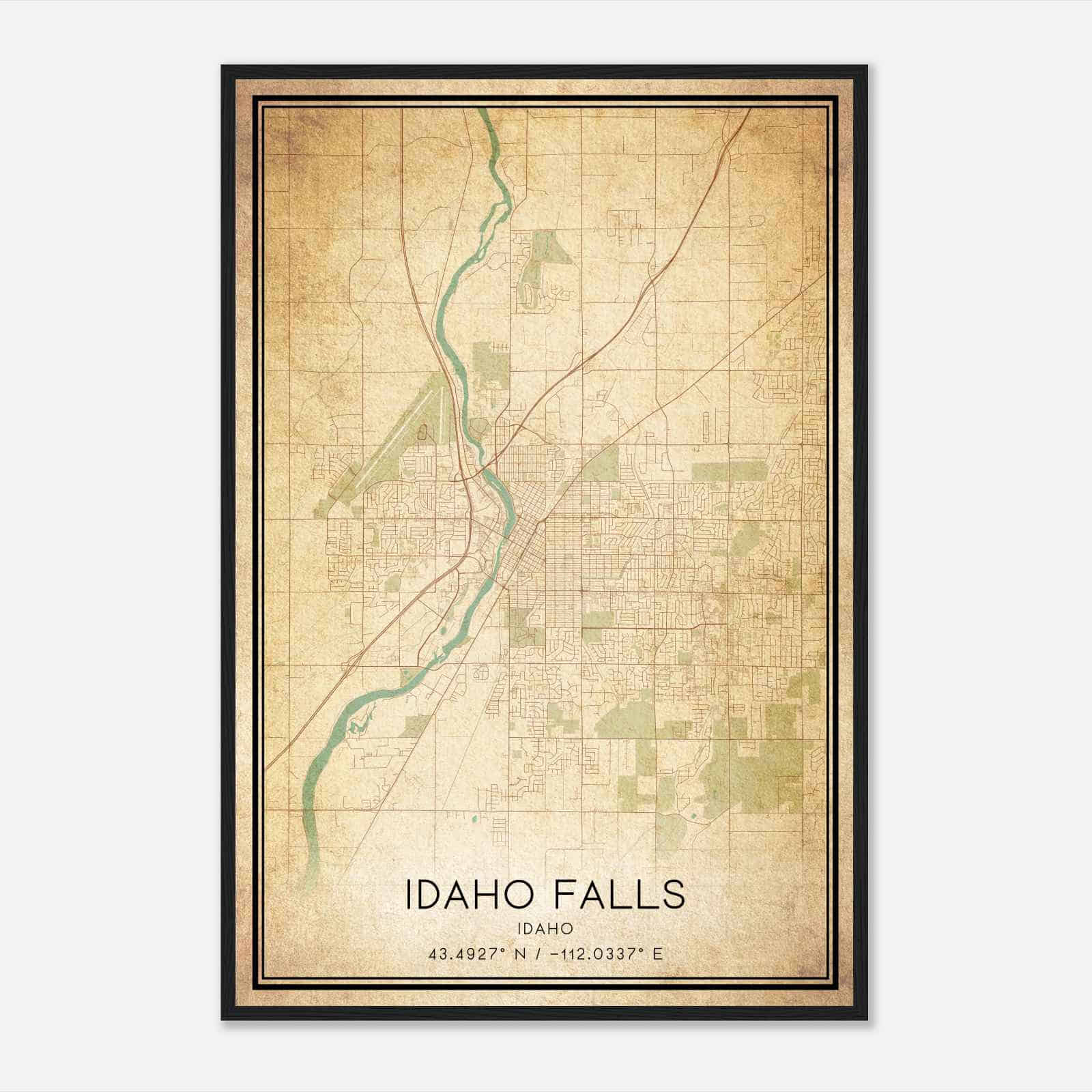 Vintage Idaho Falls Idaho Map Poster, Modern Home Decor Wall Art Print