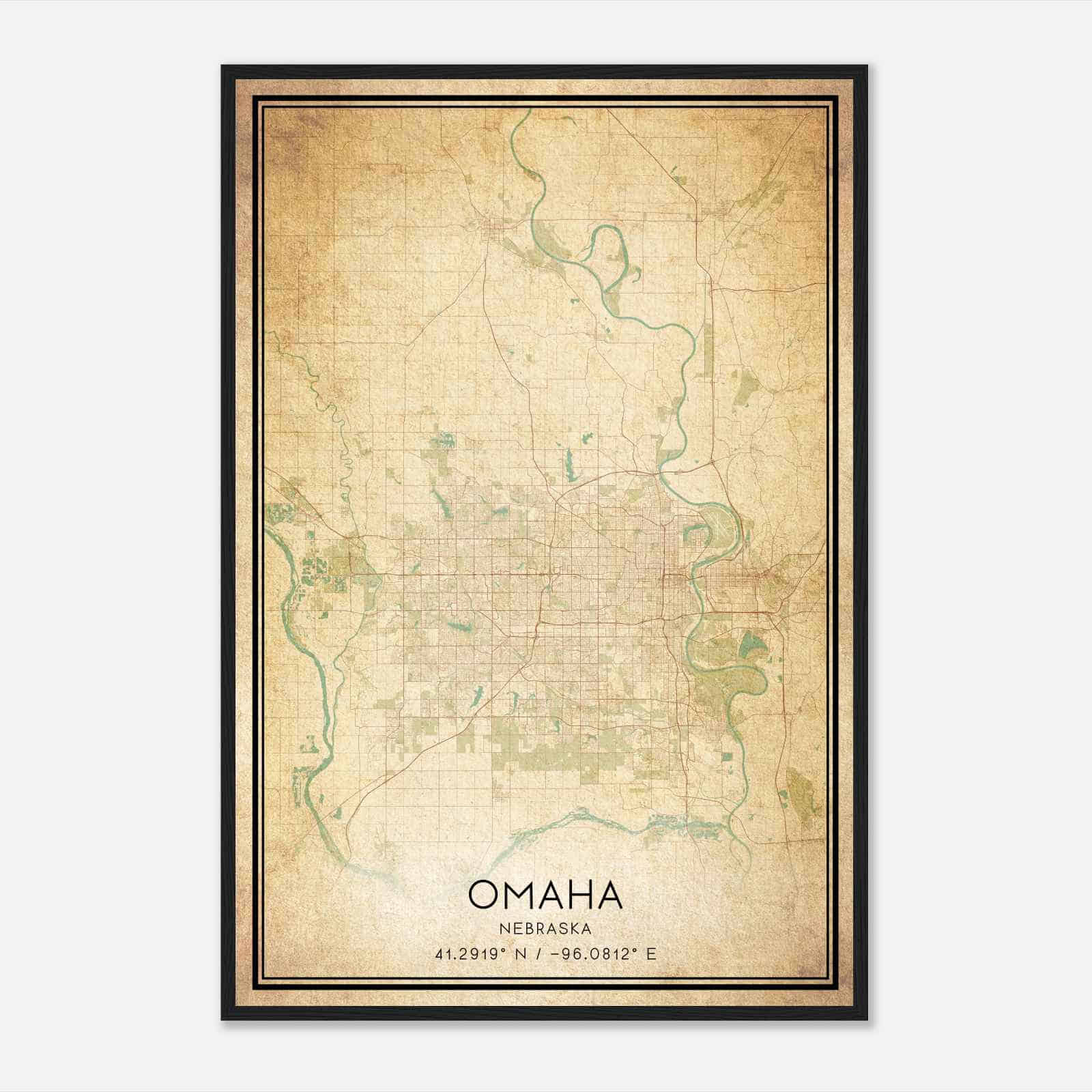 Vintage Omaha Nebraska Map Poster, Modern Home Decor Wall Art Print