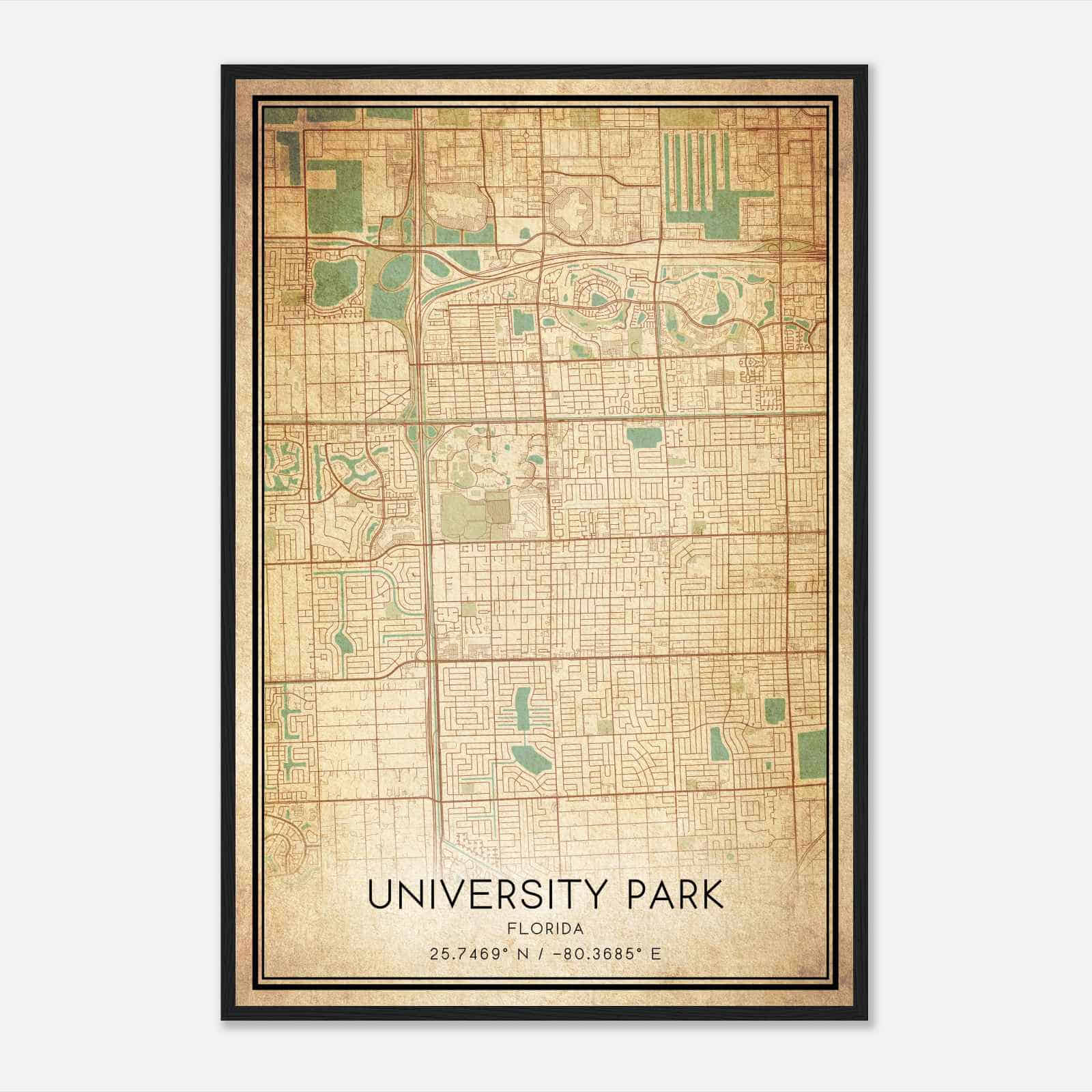 Vintage University Park Florida Map Poster, Modern Home Decor Wall Art Print