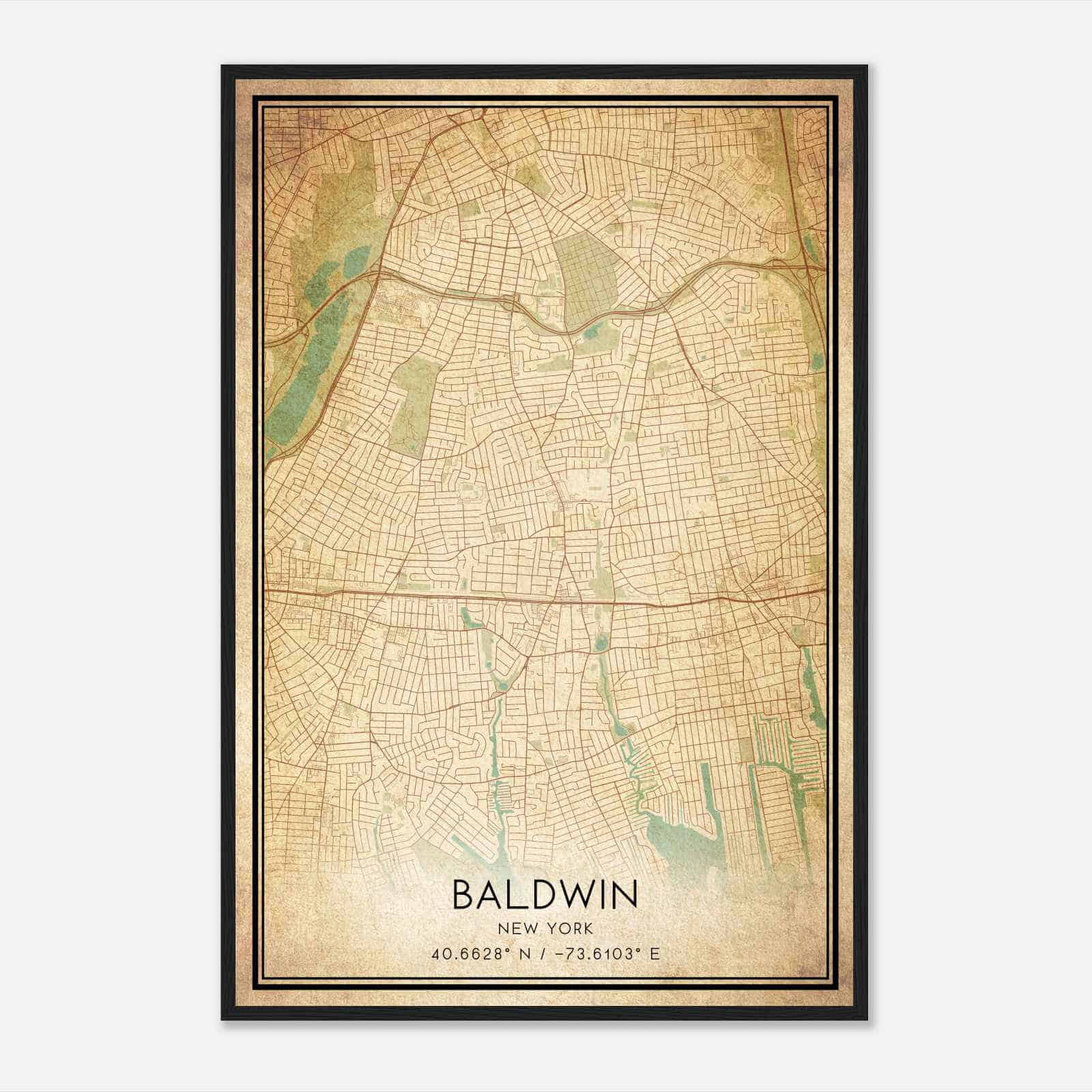 Vintage Baldwin New York Map Poster, Modern Home Decor Wall Art Print Vintage Baldwin New York Map Poster, Modern Home Decor Wall Art Print