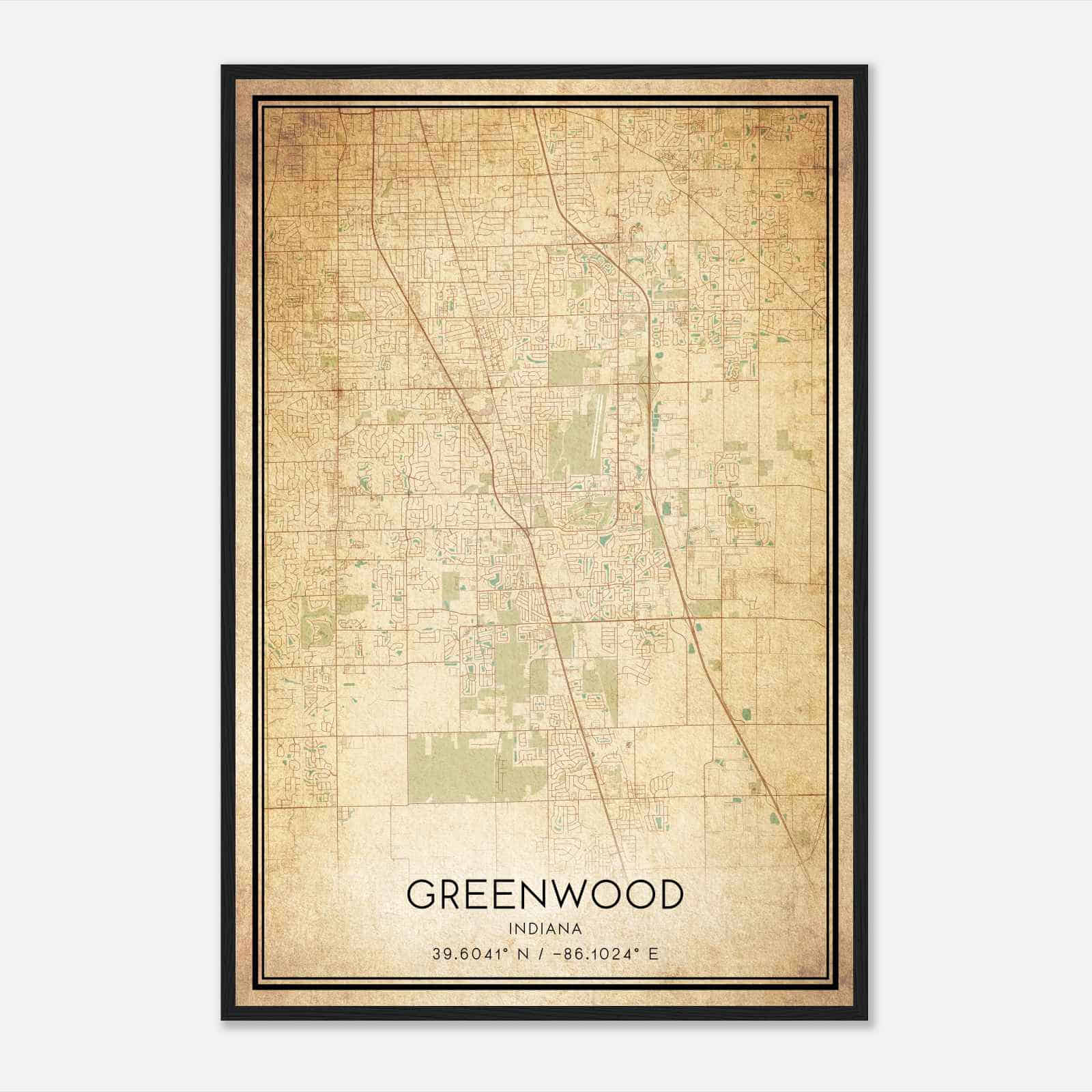 Vintage Greenwood Indiana Map Poster, Modern Home Decor Wall Art Print