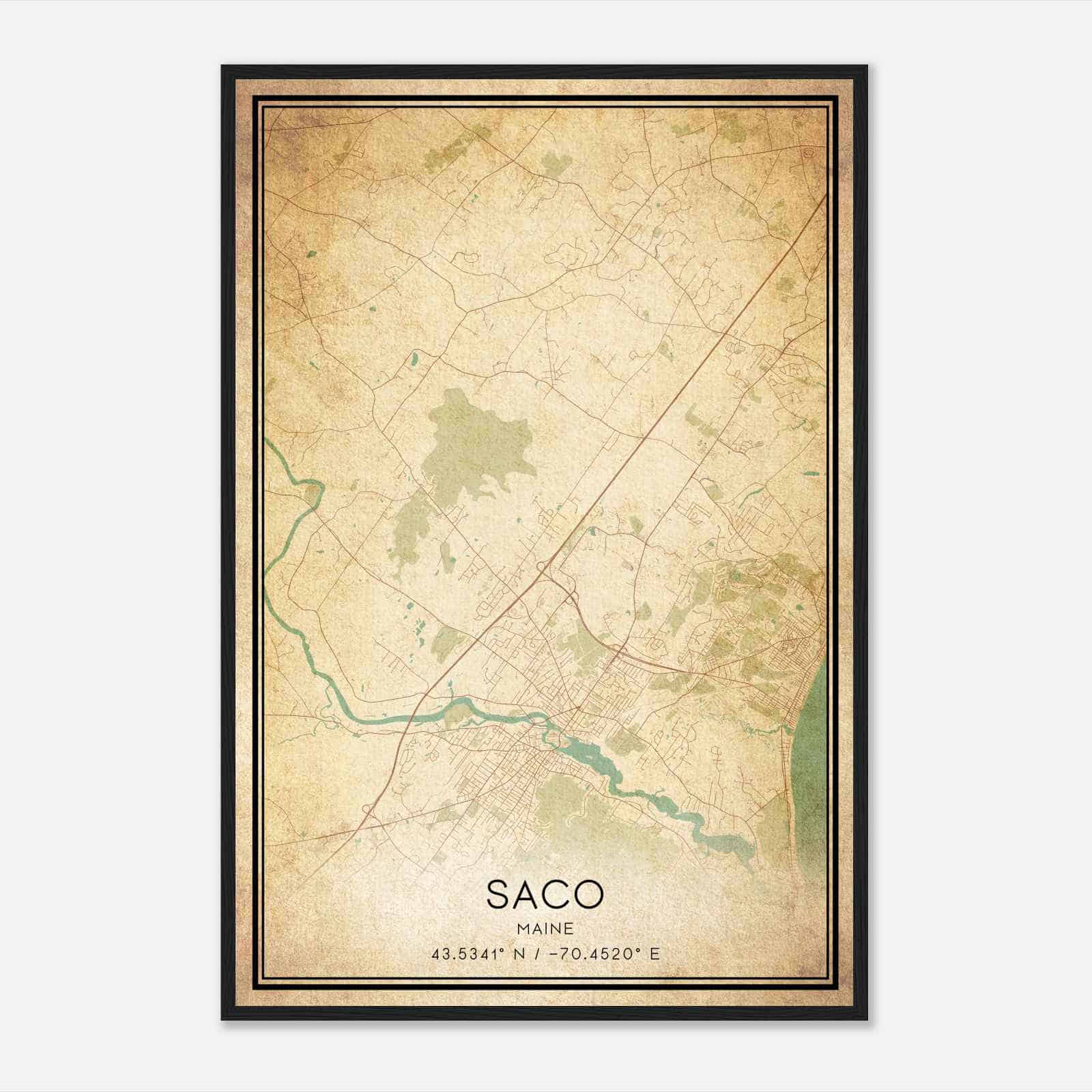 Vintage Saco Maine Map Poster, Modern Home Decor Wall Art Print