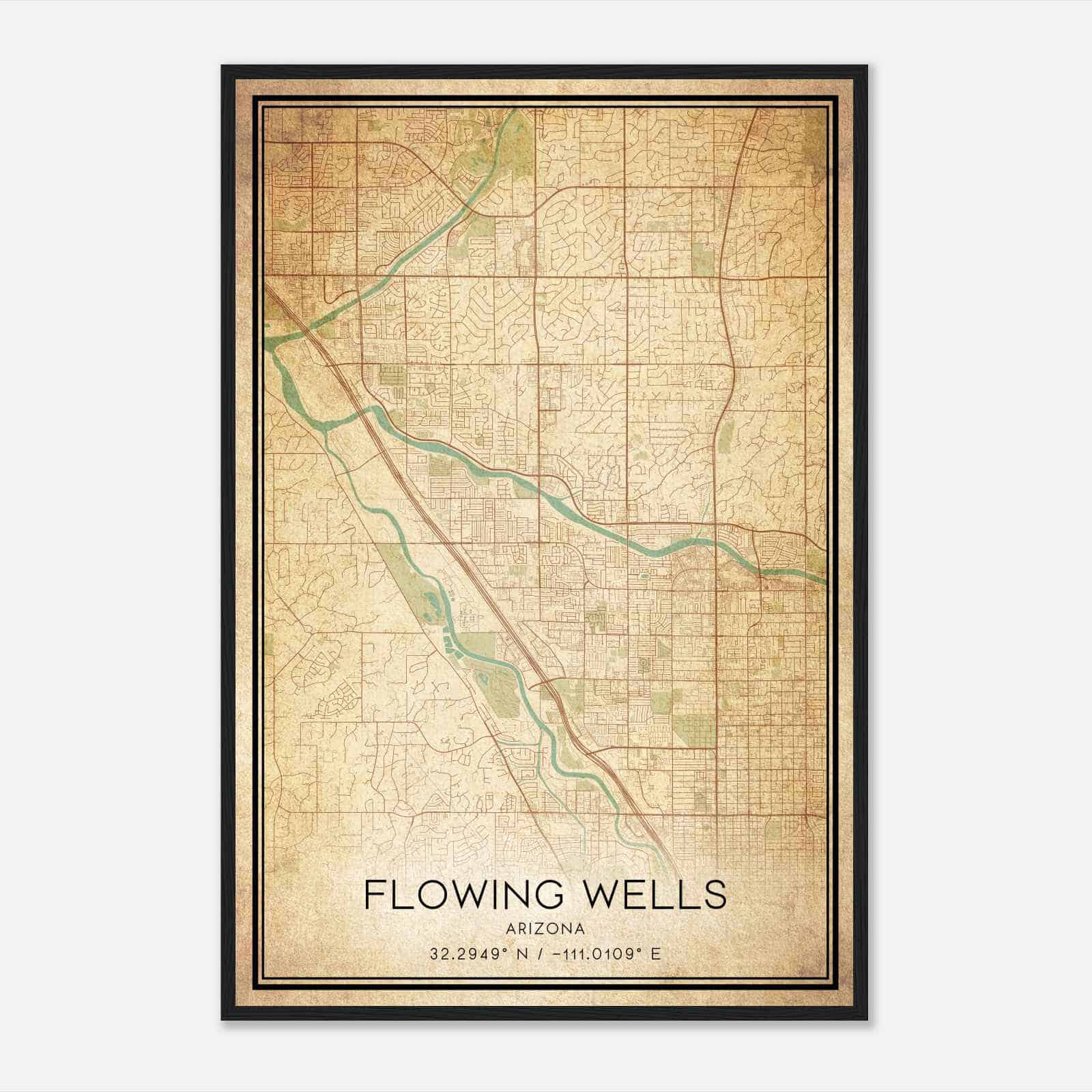 Vintage Flowing Wells Arizona Map Poster, Modern Home Decor Wall Art Print Vintage Flowing Wells Arizona Map Poster, Modern Home Decor Wall Art Print