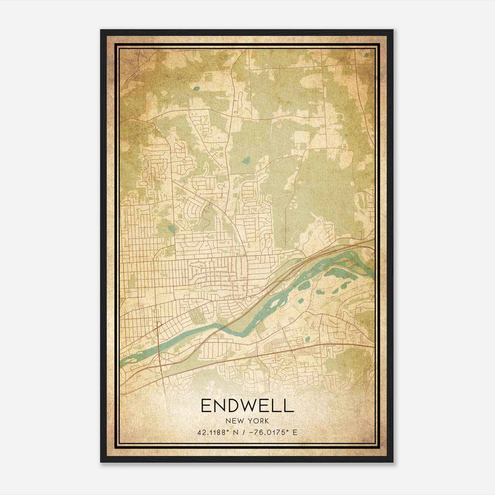 Vintage Endwell New York Map Poster, Modern Home Decor Wall Art Print