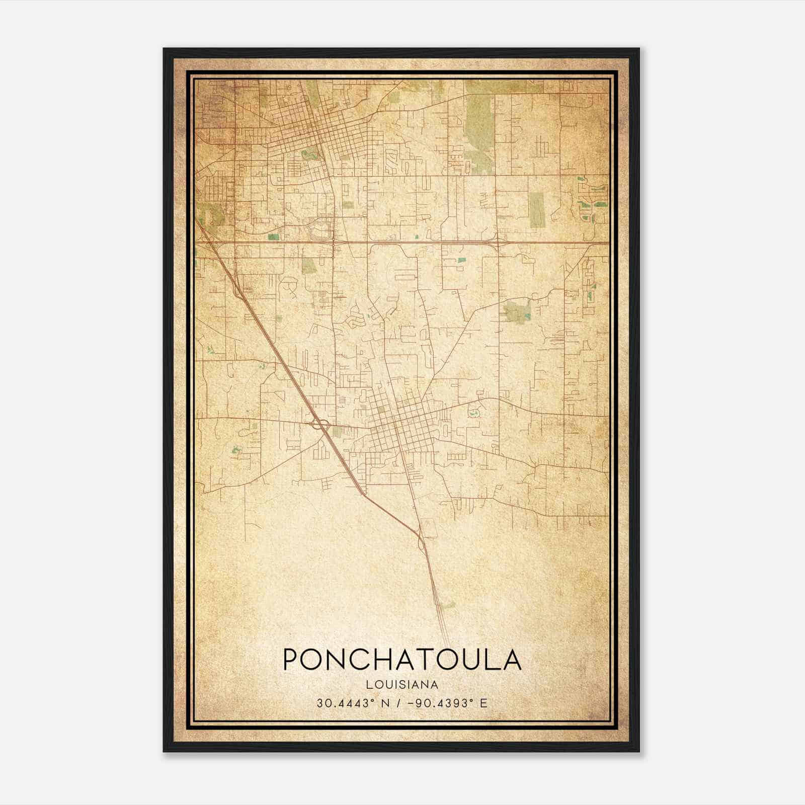 Vintage Ponchatoula Louisiana Map Poster, Modern Home Decor Wall Art Print