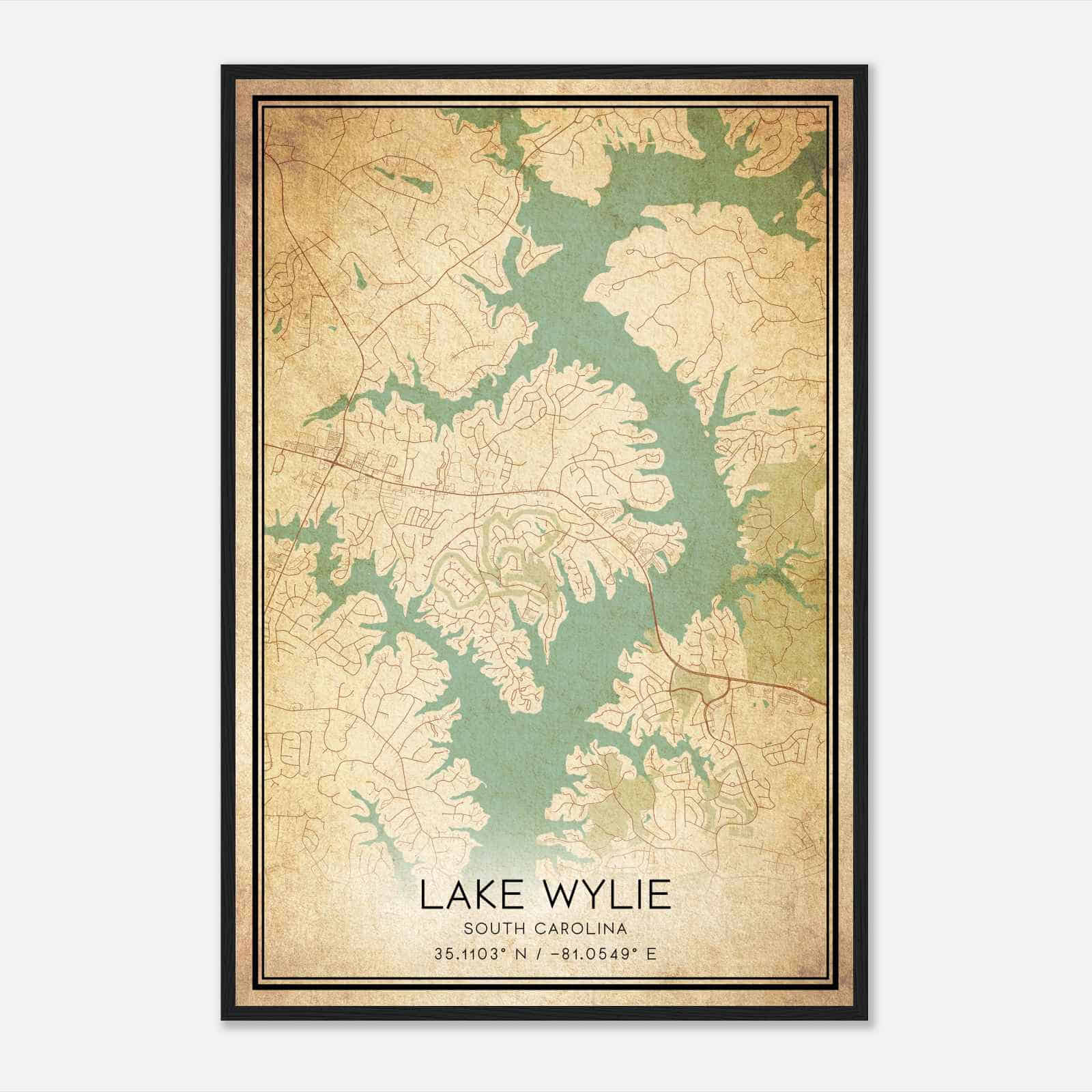 Vintage Lake Wylie South Carolina Map Poster, Modern Home Decor Wall Art Print