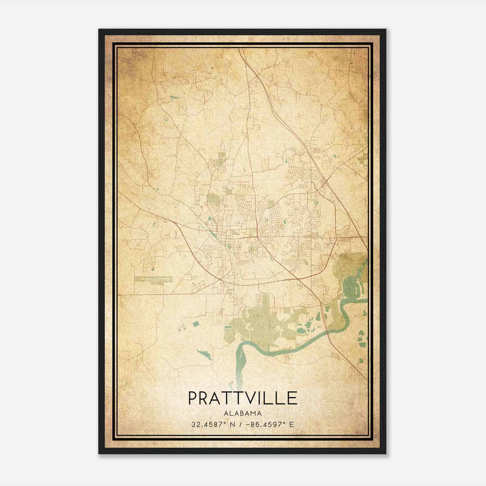 Vintage Prattville Alabama Map Poster, Modern Home Decor Wall Art Print