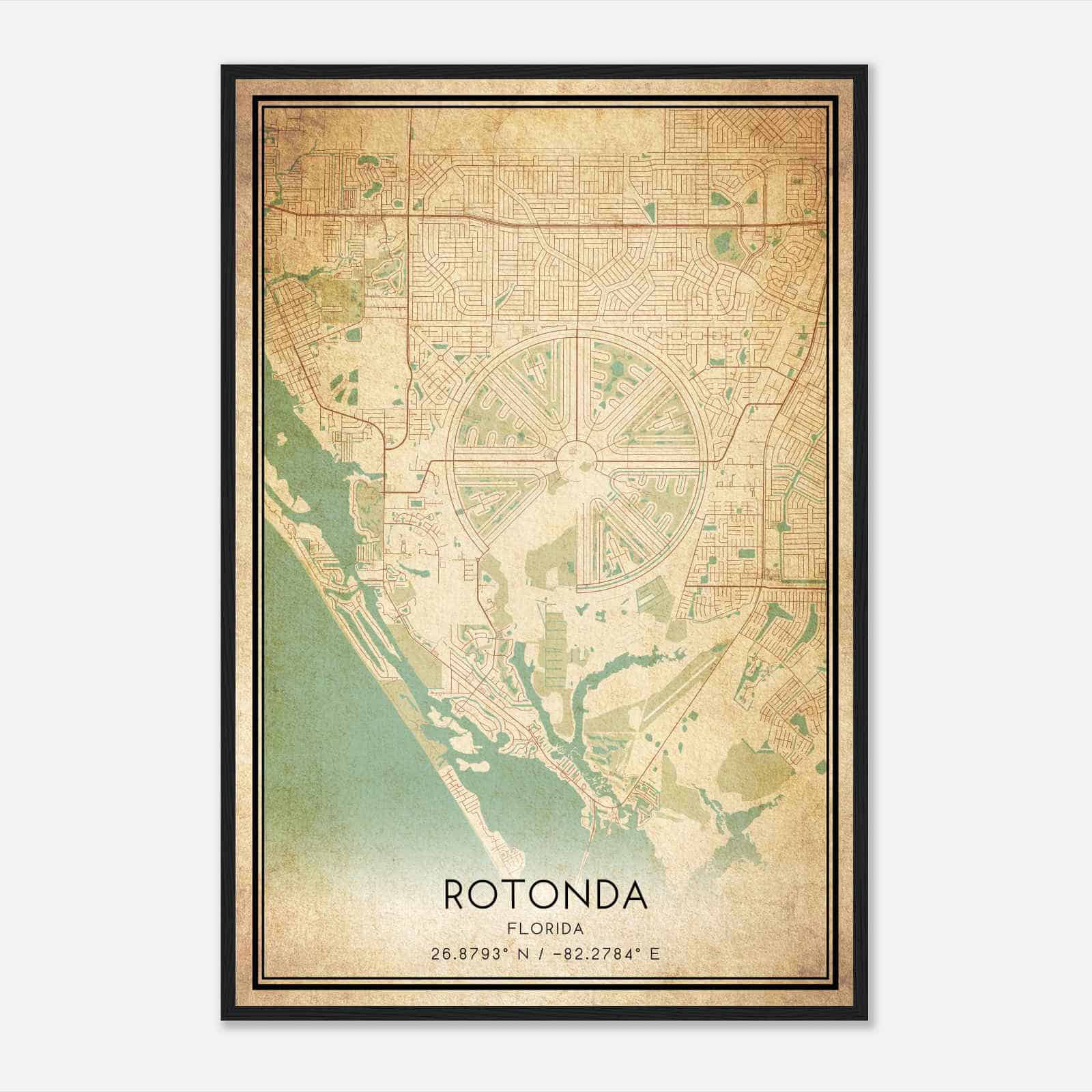 Vintage Rotonda West Florida Map Poster, Modern Home Decor Wall Art Print