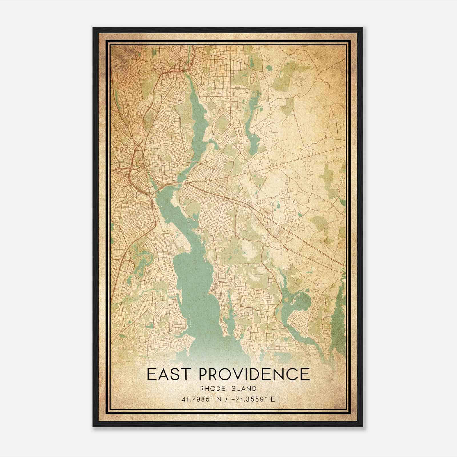 Vintage East Providence Rhode Island Map Poster, Modern Home Decor Wall Art Print