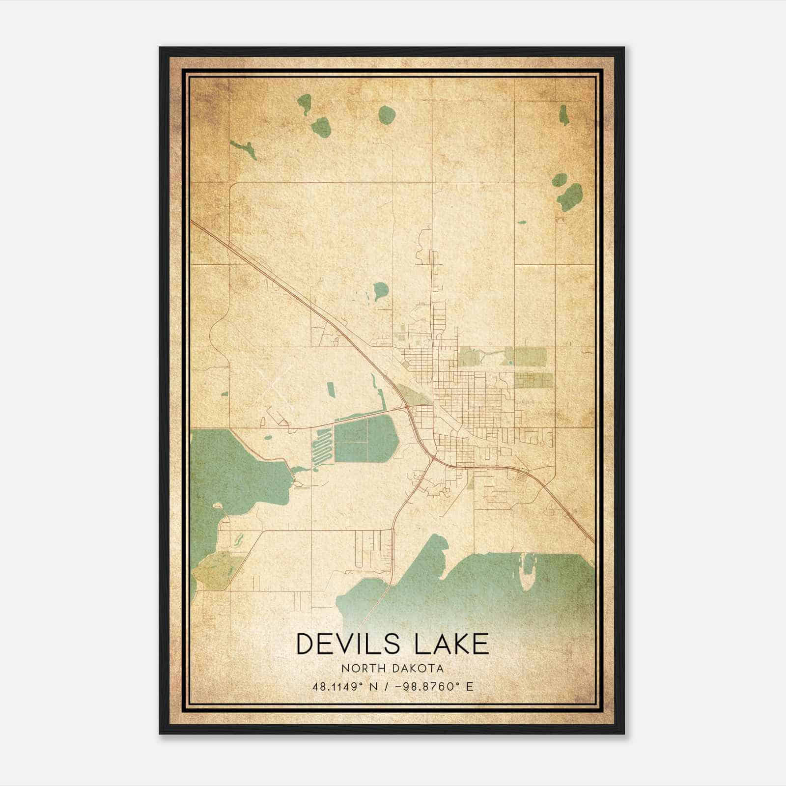 Vintage Devils Lake North Dakota Map Poster, Modern Home Decor Wall Art Print Vintage Devils Lake North Dakota Map Poster, Modern Home Decor Wall Art Print