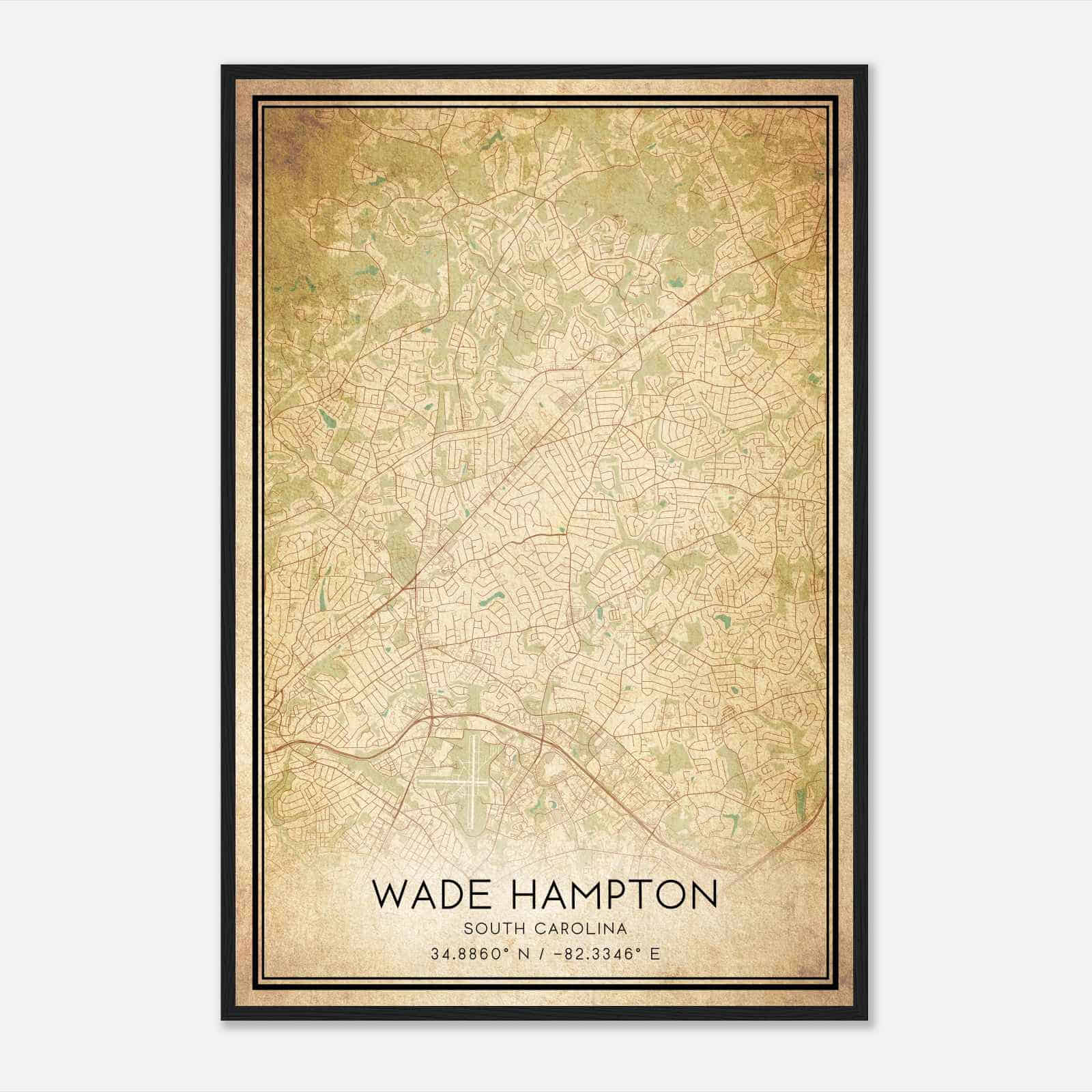 Vintage Wade Hampton South Carolina Map Poster, Modern Home Decor Wall Art Print